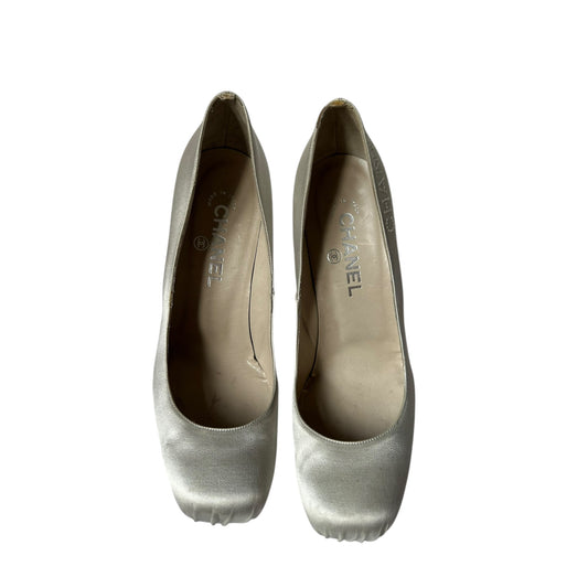 Vintage Chanel by Karl Lagerfeld ballet satin metallic heels / 40