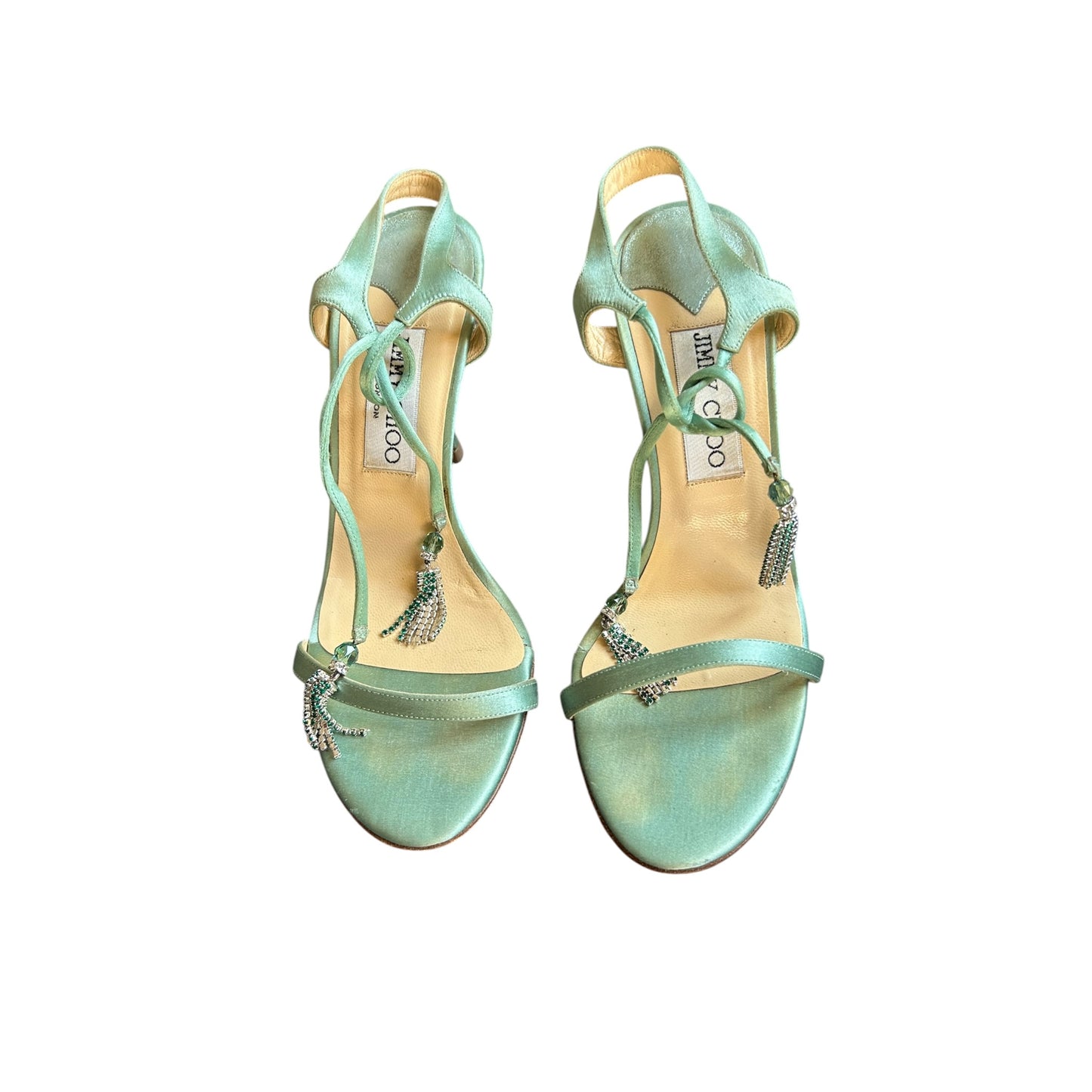 Vintage rare Jimmy Choo satin mint wrap around heels / 36