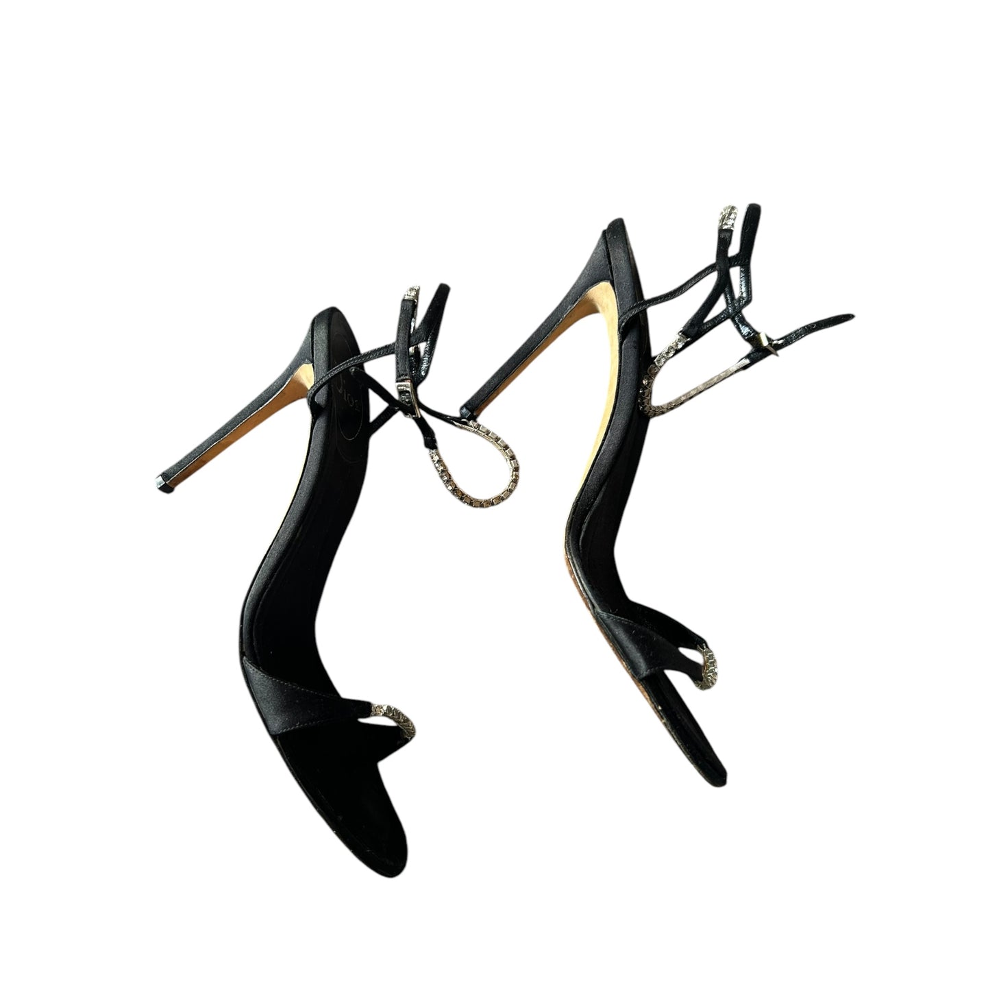 Dior black satin crystal heels / 40.5