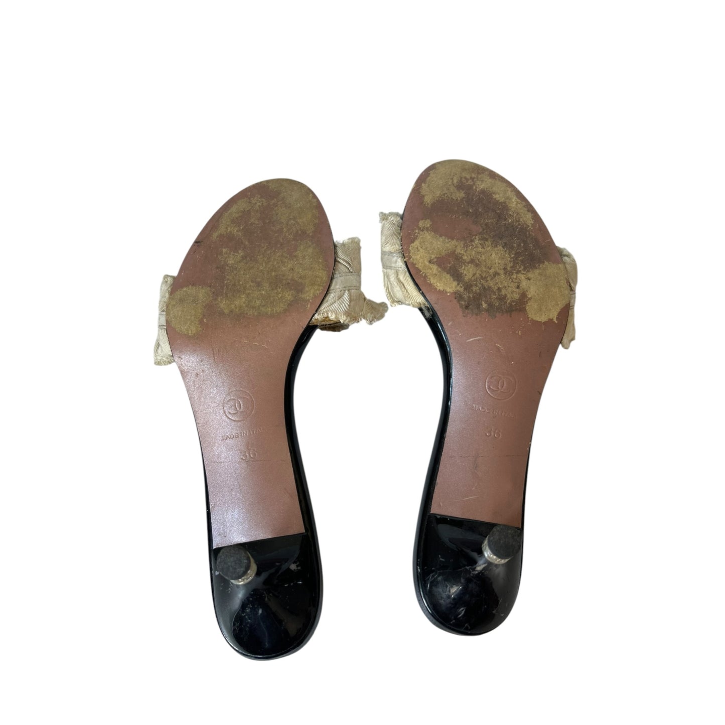 Vintage iconic Chanel by Karl Lagerfeld ruffle CC logo mule heels / 36