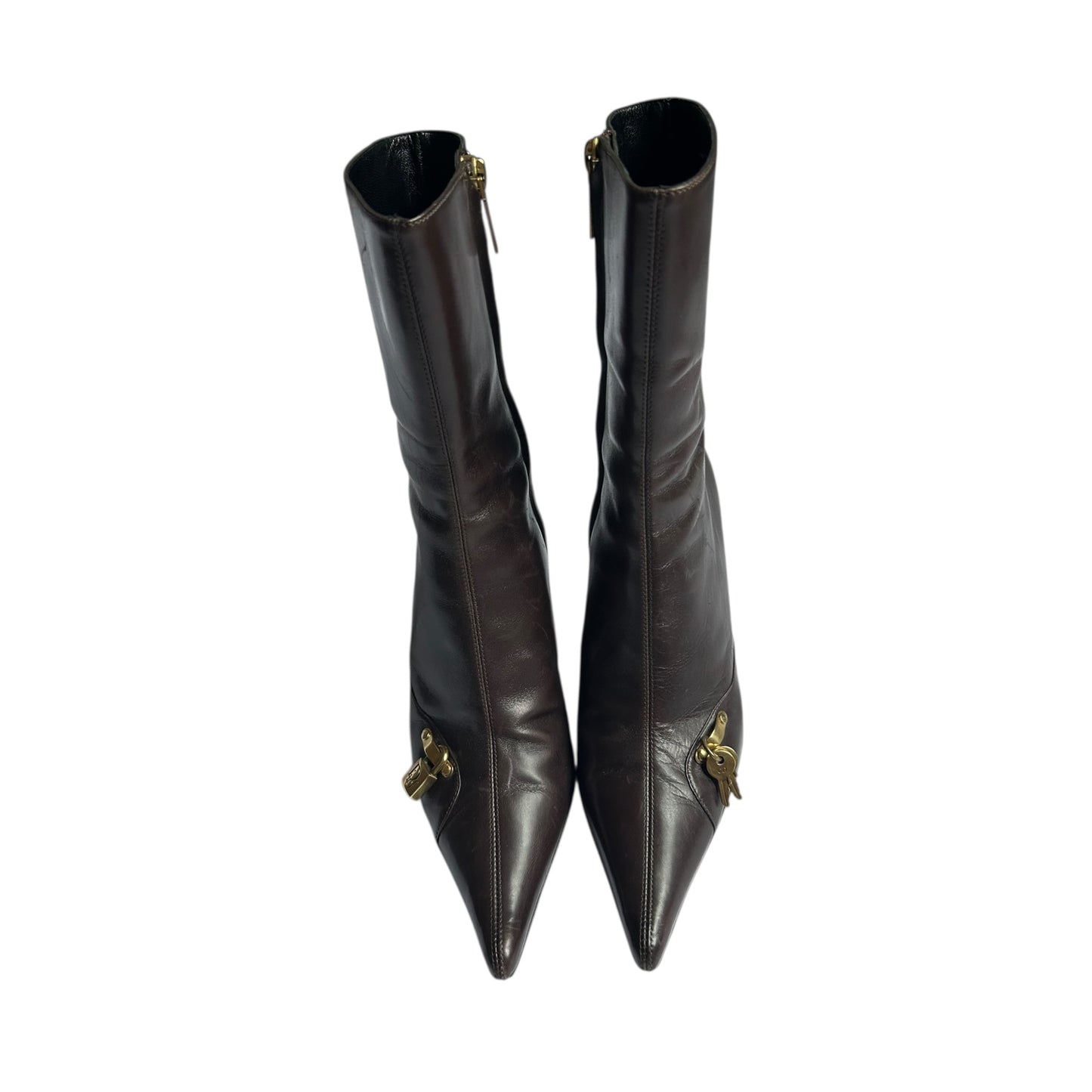Vintage Dior lock and key brown leather ankle boots / 36.5