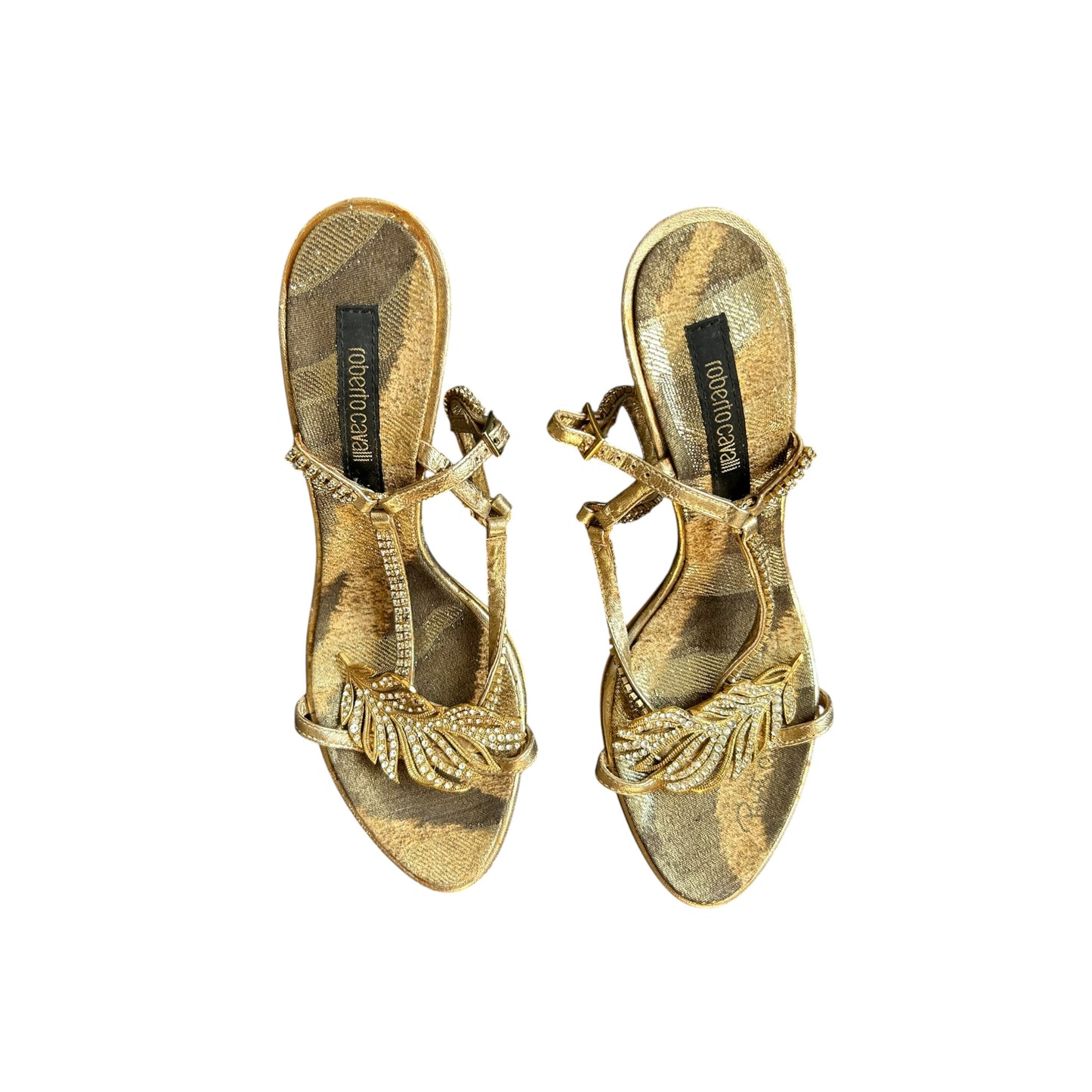 Vintage Roberto Cavalli golden leaf sandals / 35.5