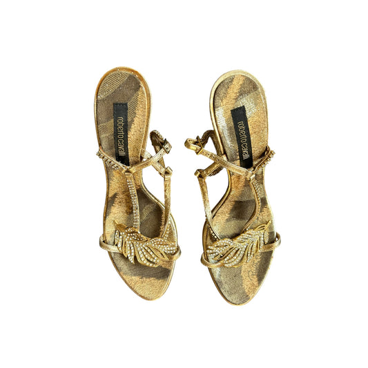 Vintage Roberto Cavalli golden leaf sandals / 35.5