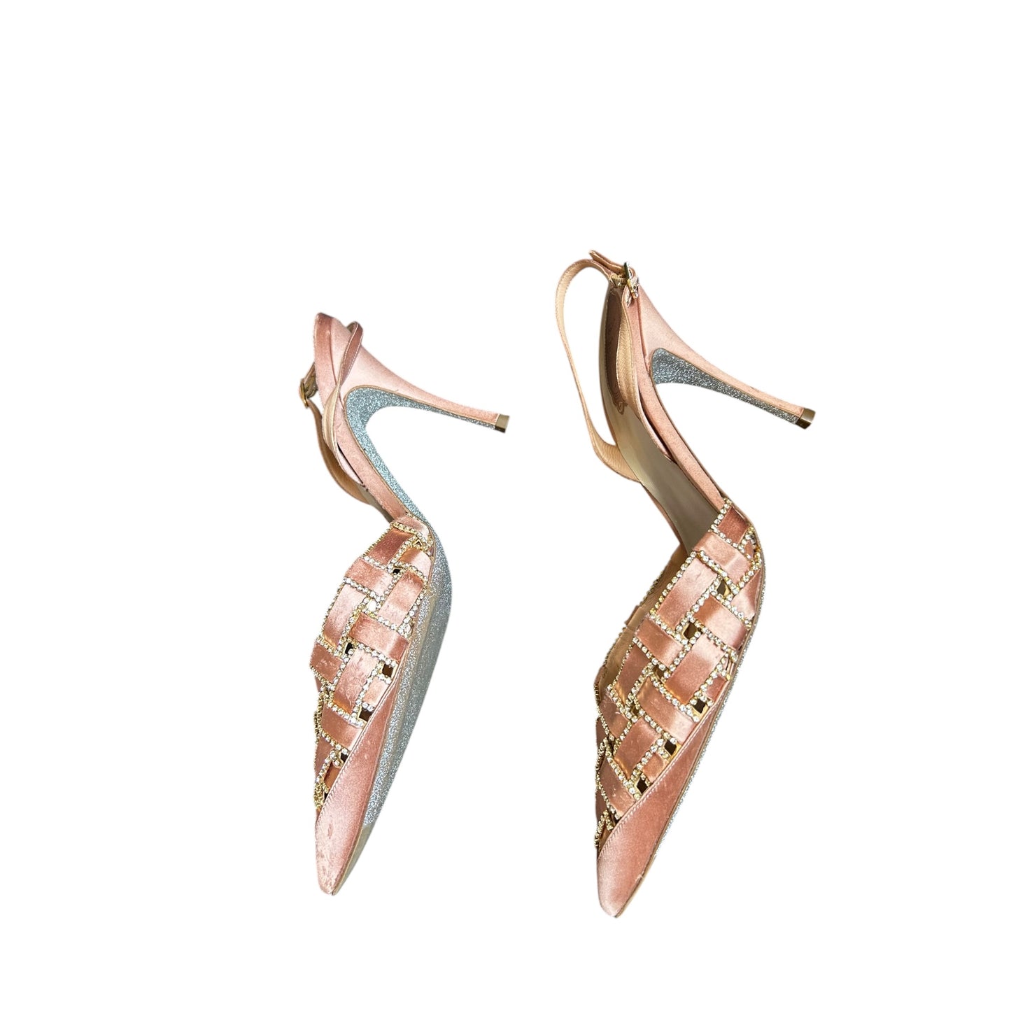 Vintage Rene Caovilla mauve pink satin embellished slingback heels / 40