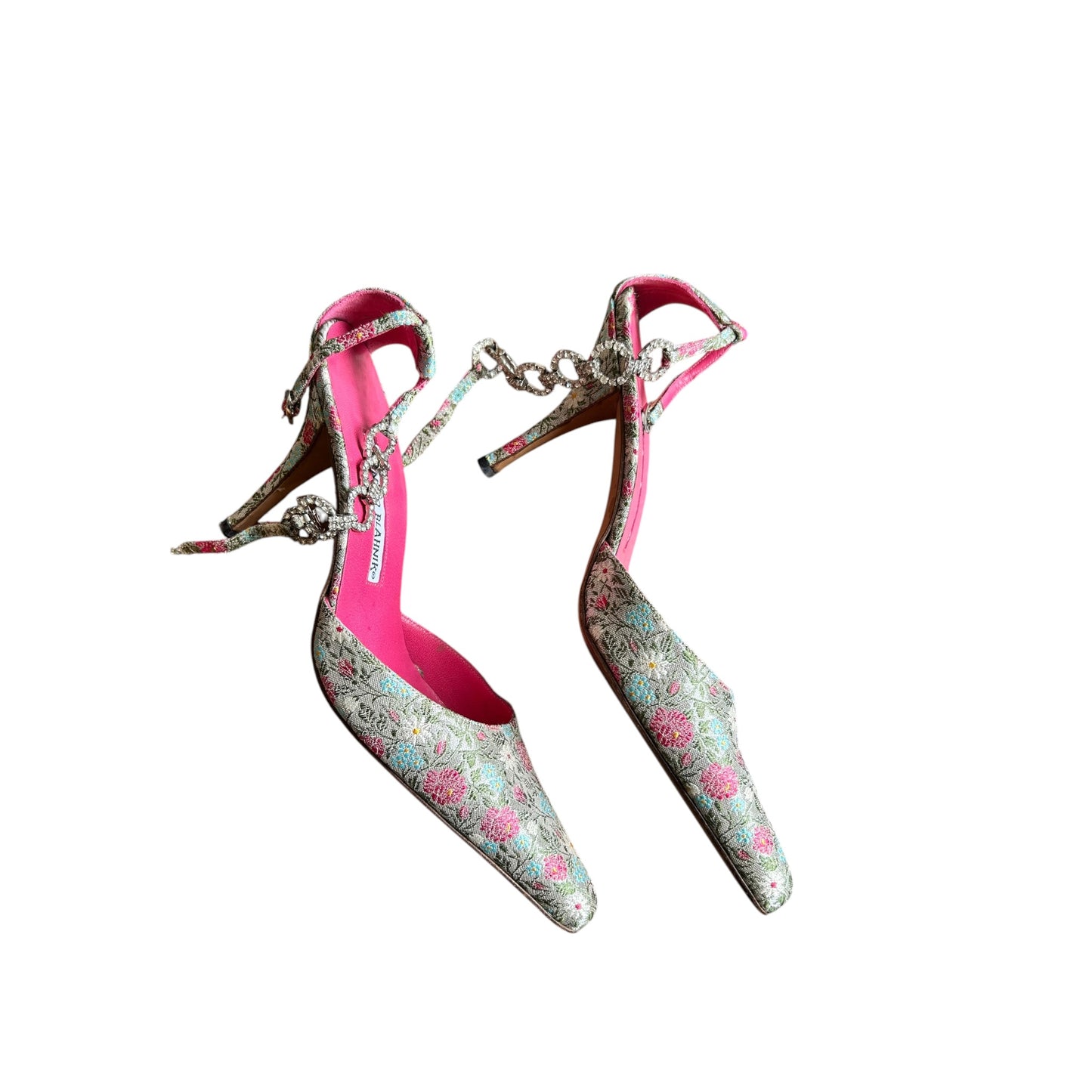 Vintage Manolo Blahnik floral crystal slingback heels / 38
