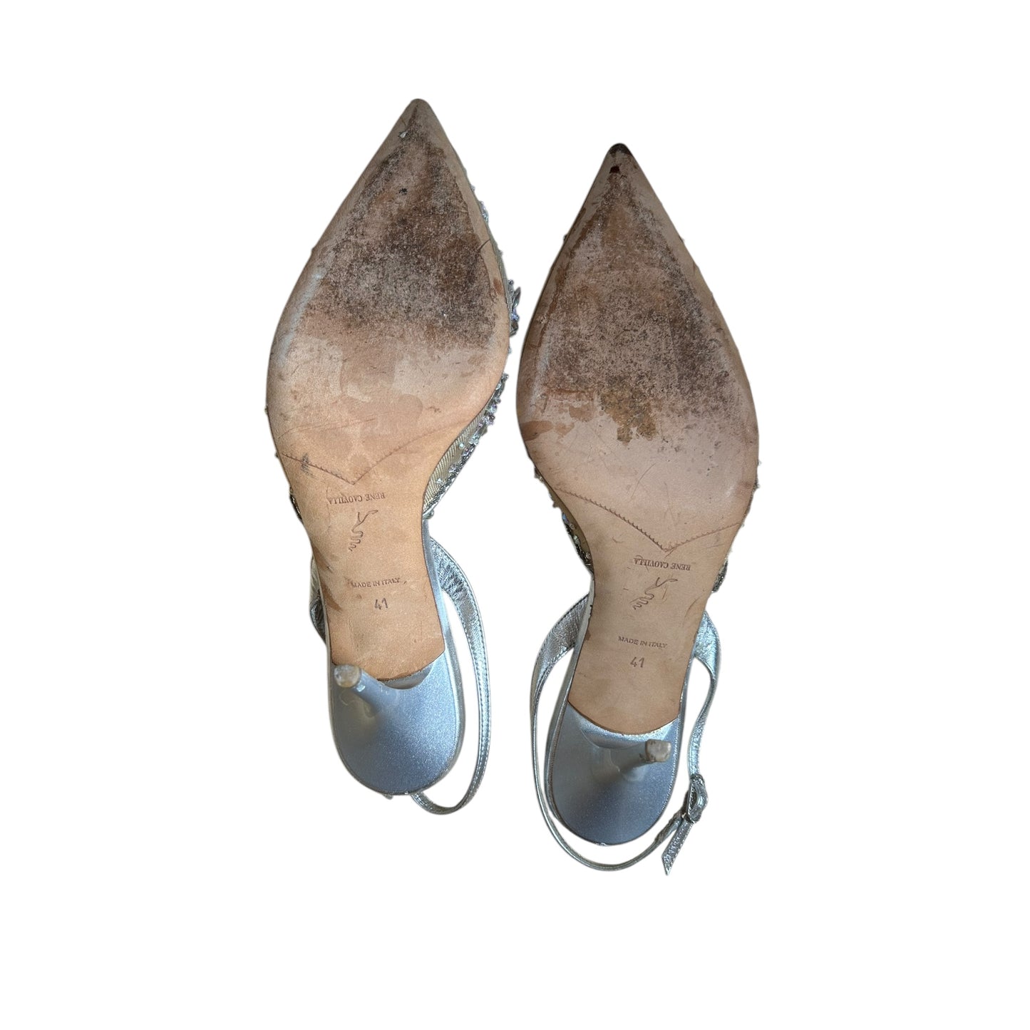 Vintage Renè Caovilla crystal silver sling back heels / 41