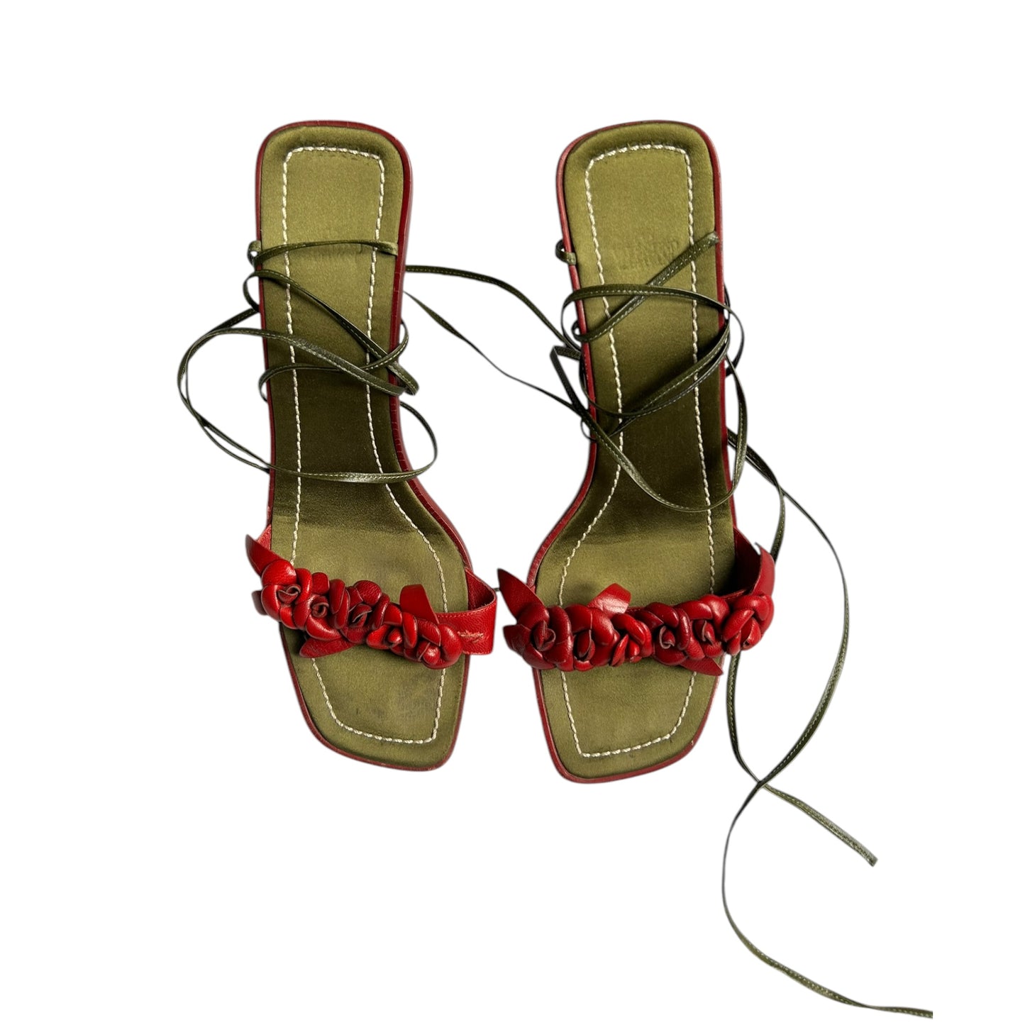 Vintage Valentino FW1999 floral rose wrap around sandal heels/ 38.5