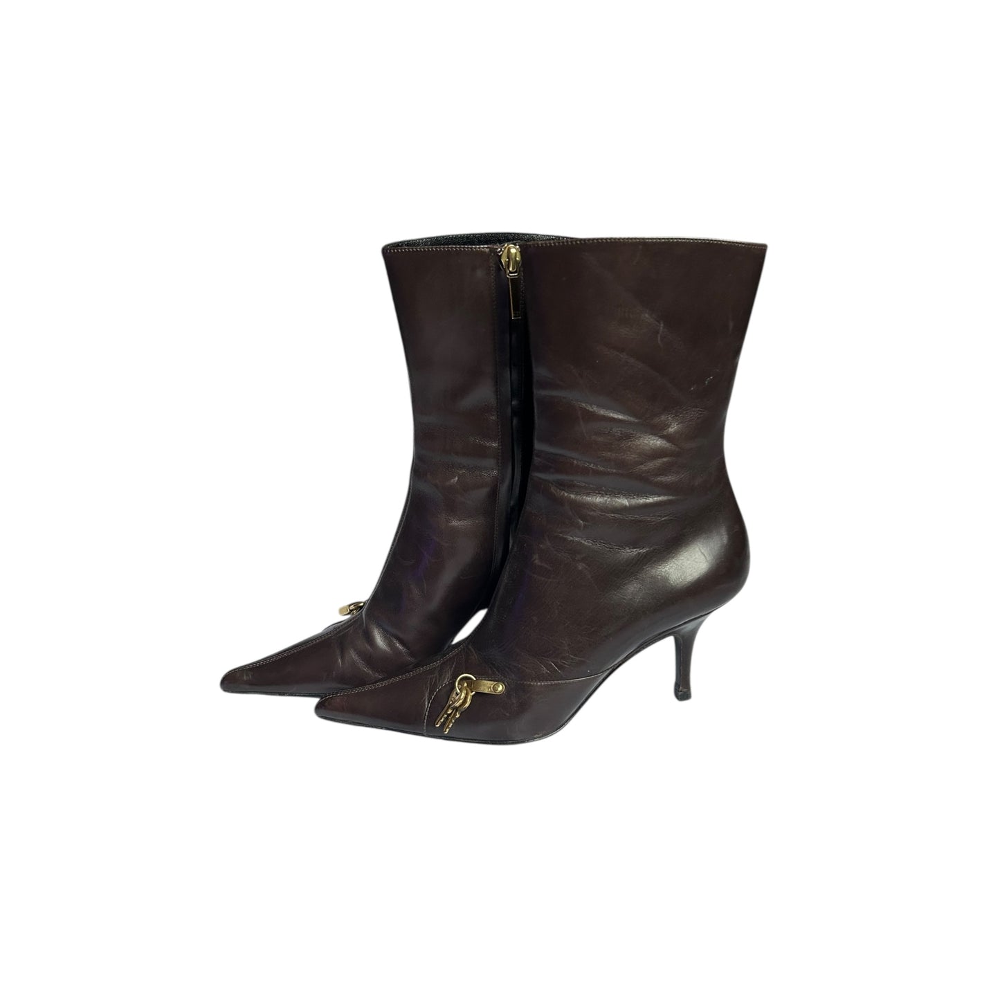 Vintage Dior lock and key brown leather ankle boots / 36.5