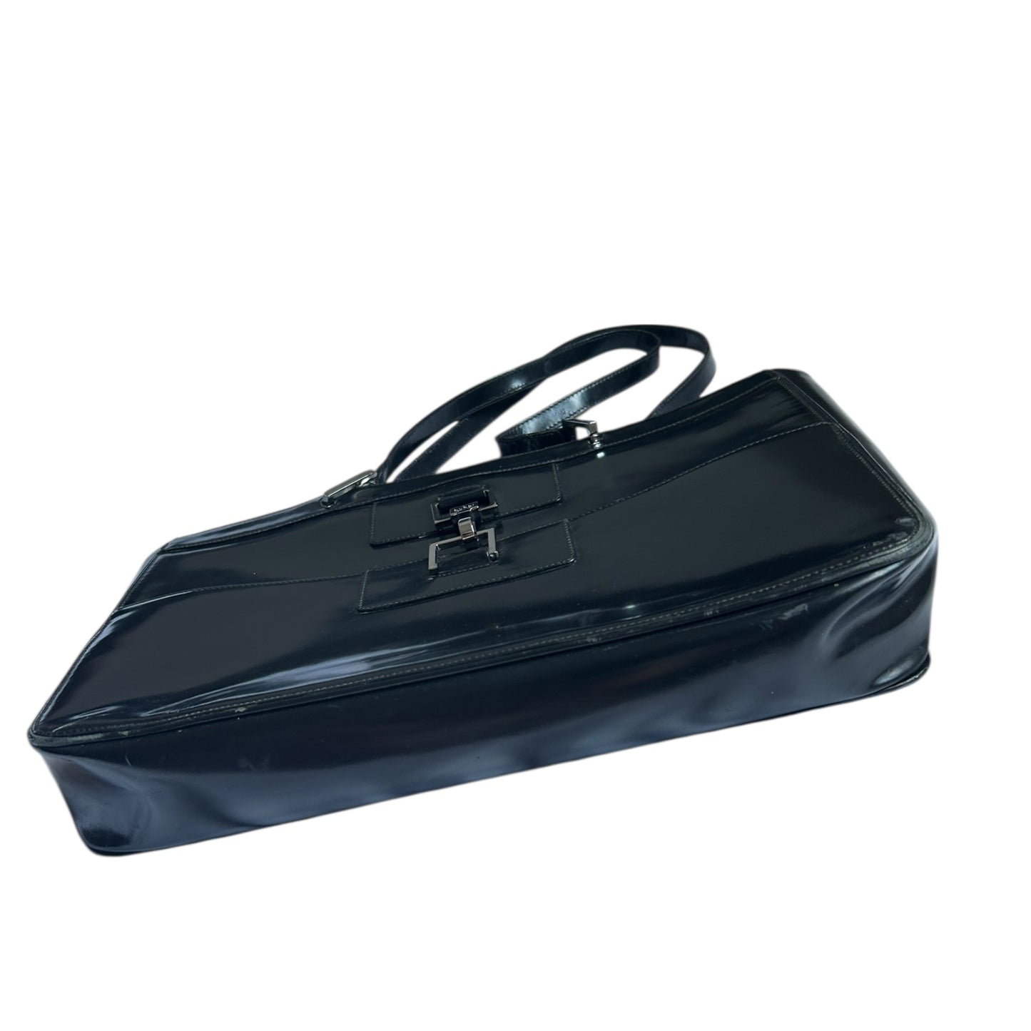 Vintage Gucci Jackie by Tom Ford horse-bit black leather patent tote bag