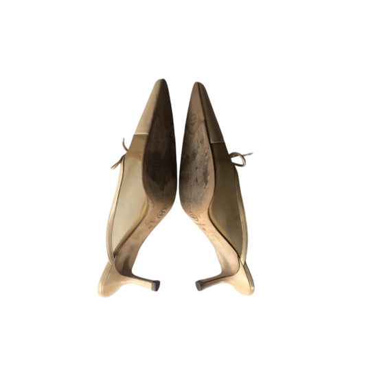 Vintage Chanel beige mesh CC interlocking logo mule heels by Karl Lagerfeld/ 40