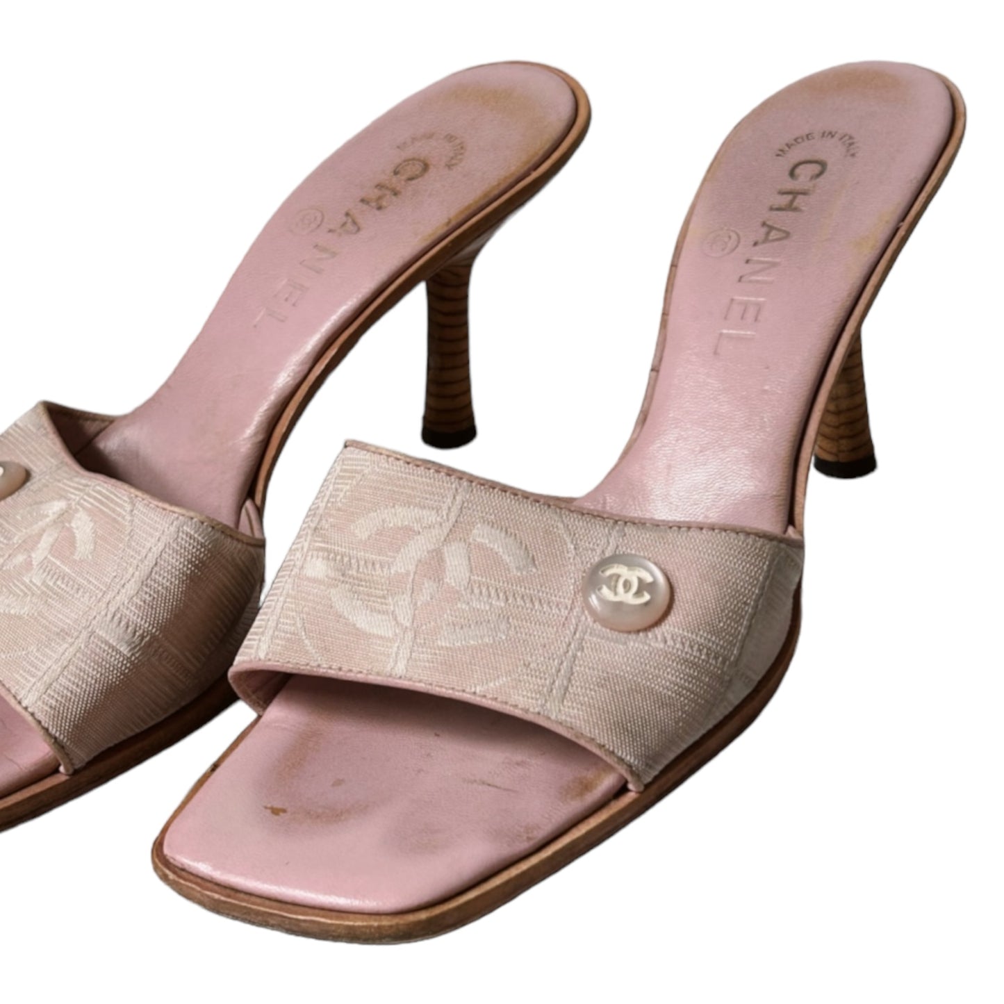 Vintage Chanel pink cloth mules