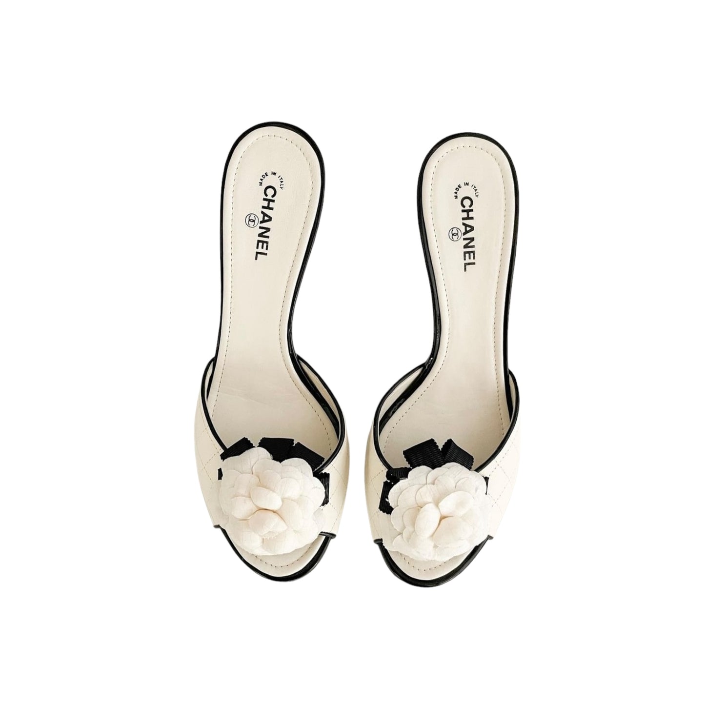 Vintage Chanel camellia white mules by Karl Lagerfeld / 40