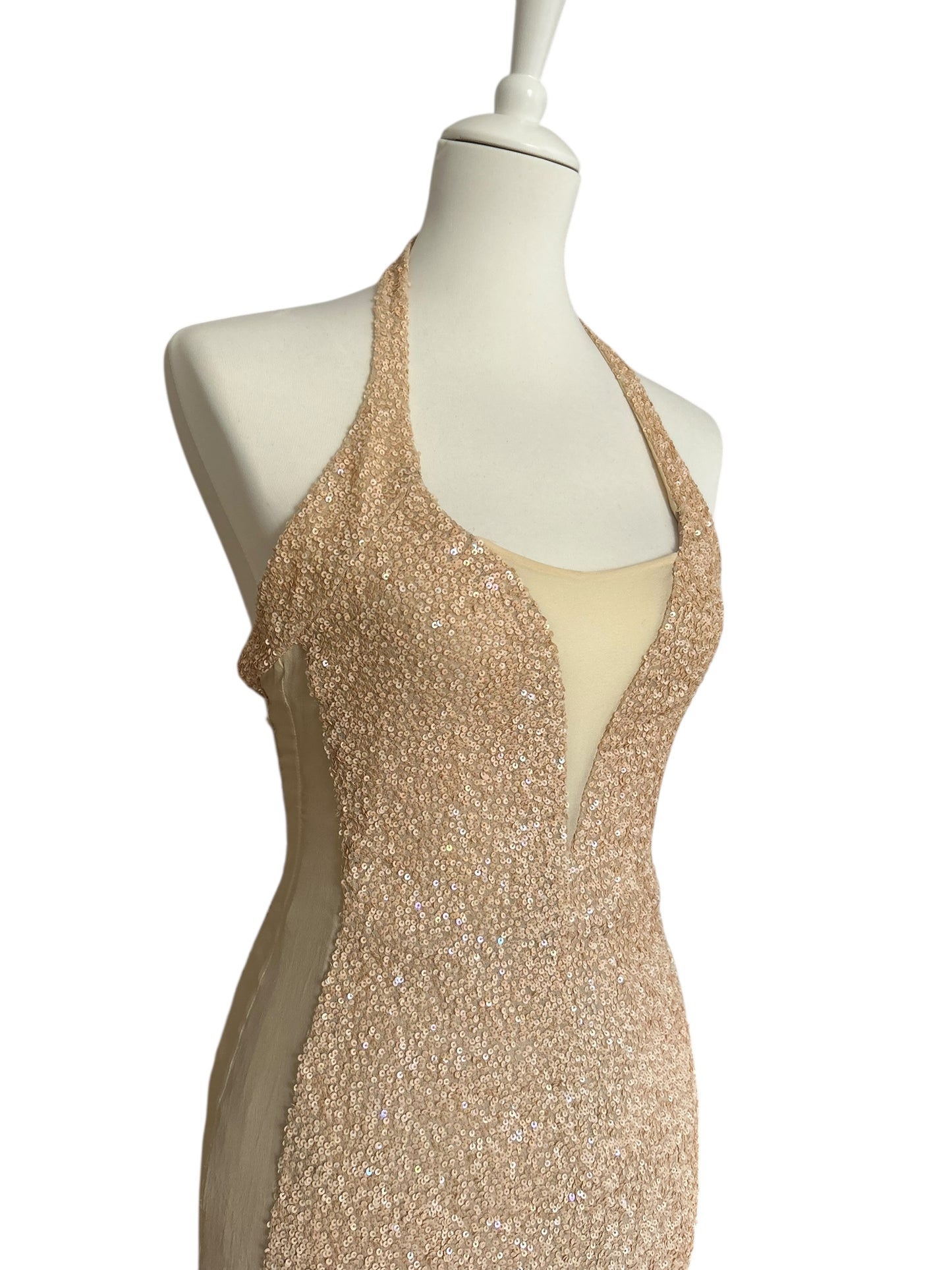 Vintage Cerruti 100% silk midi beige sequined dress