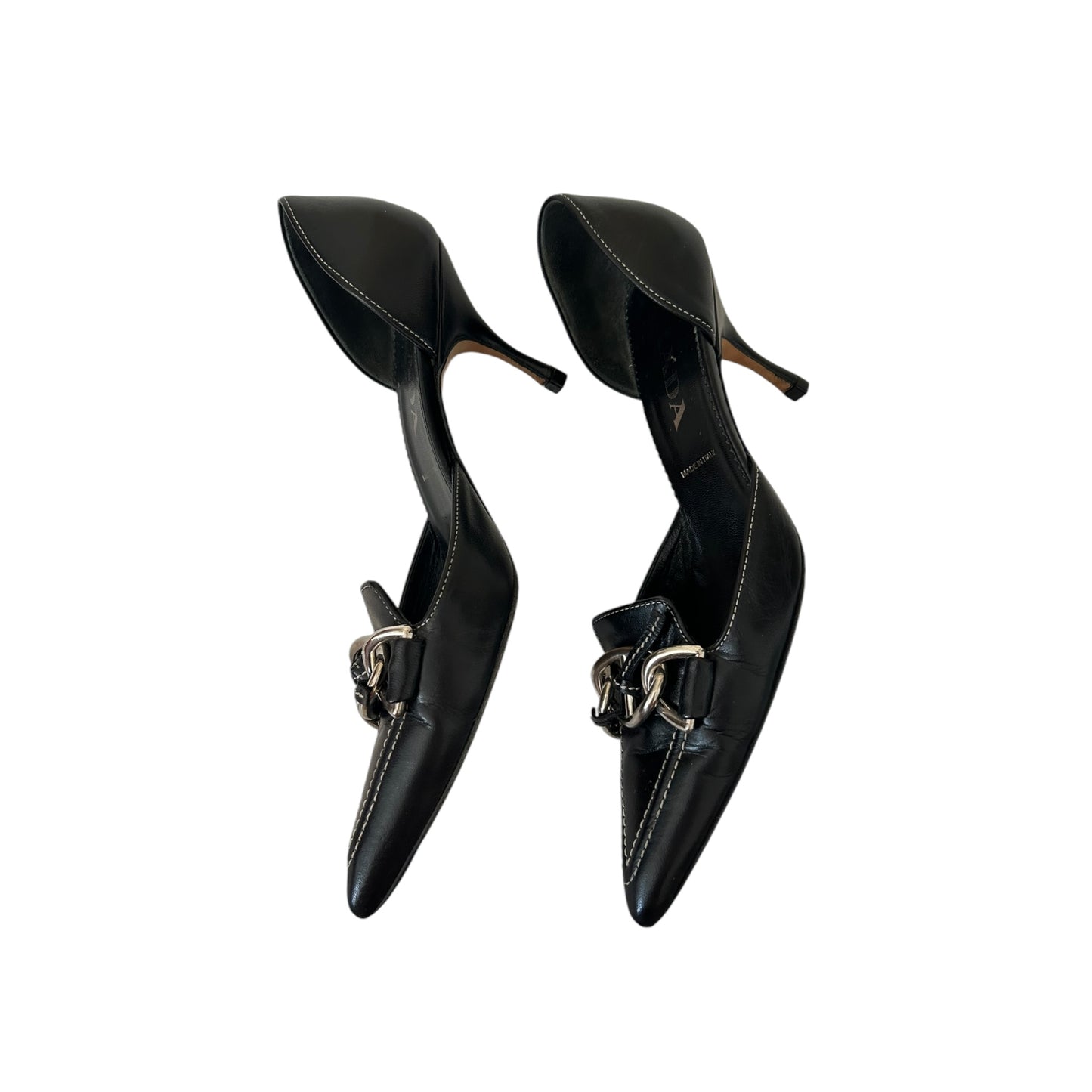 Vintage Prada black leather kitten heels / 36.5