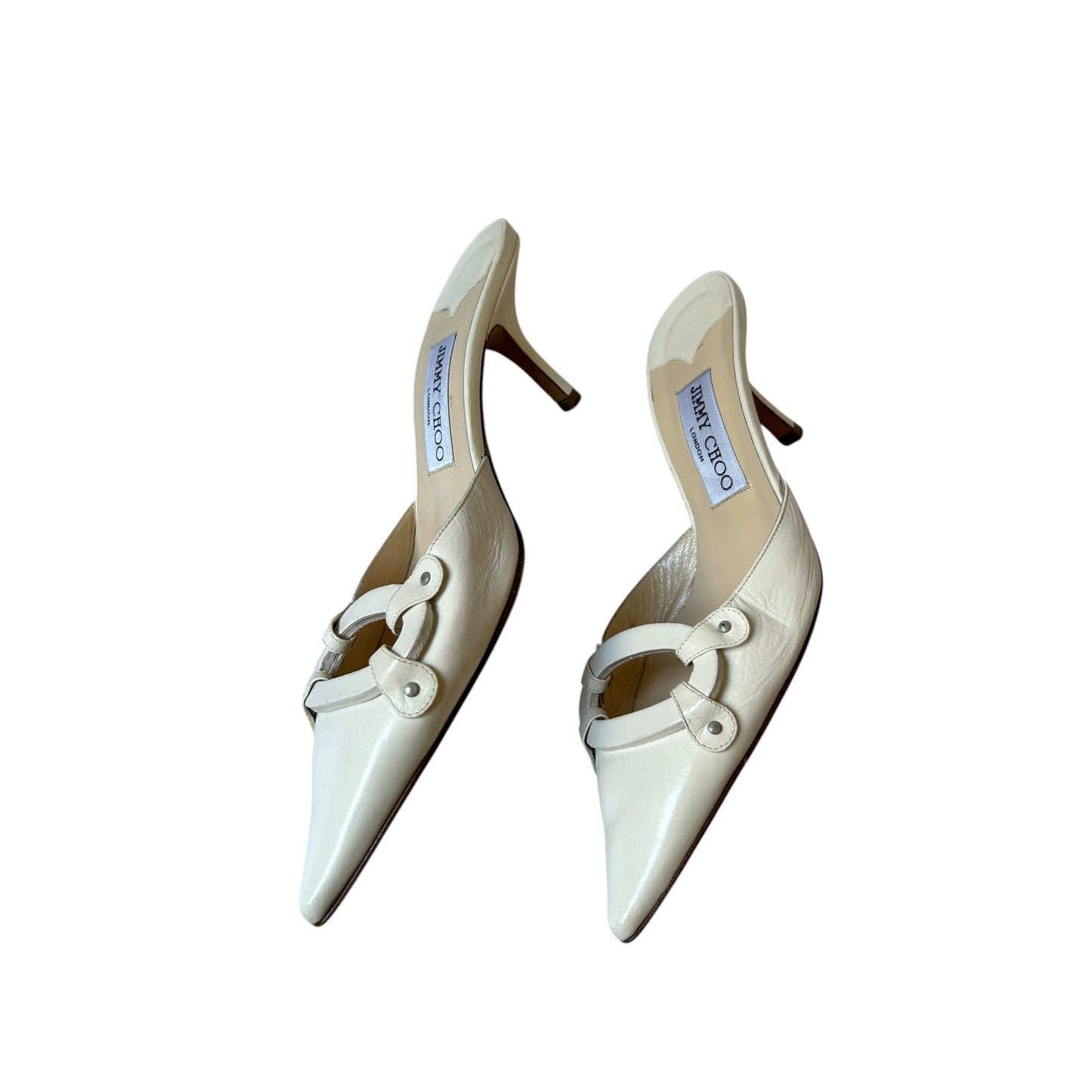 Vintage Jimmy Choo white leather mule heels / 36.5