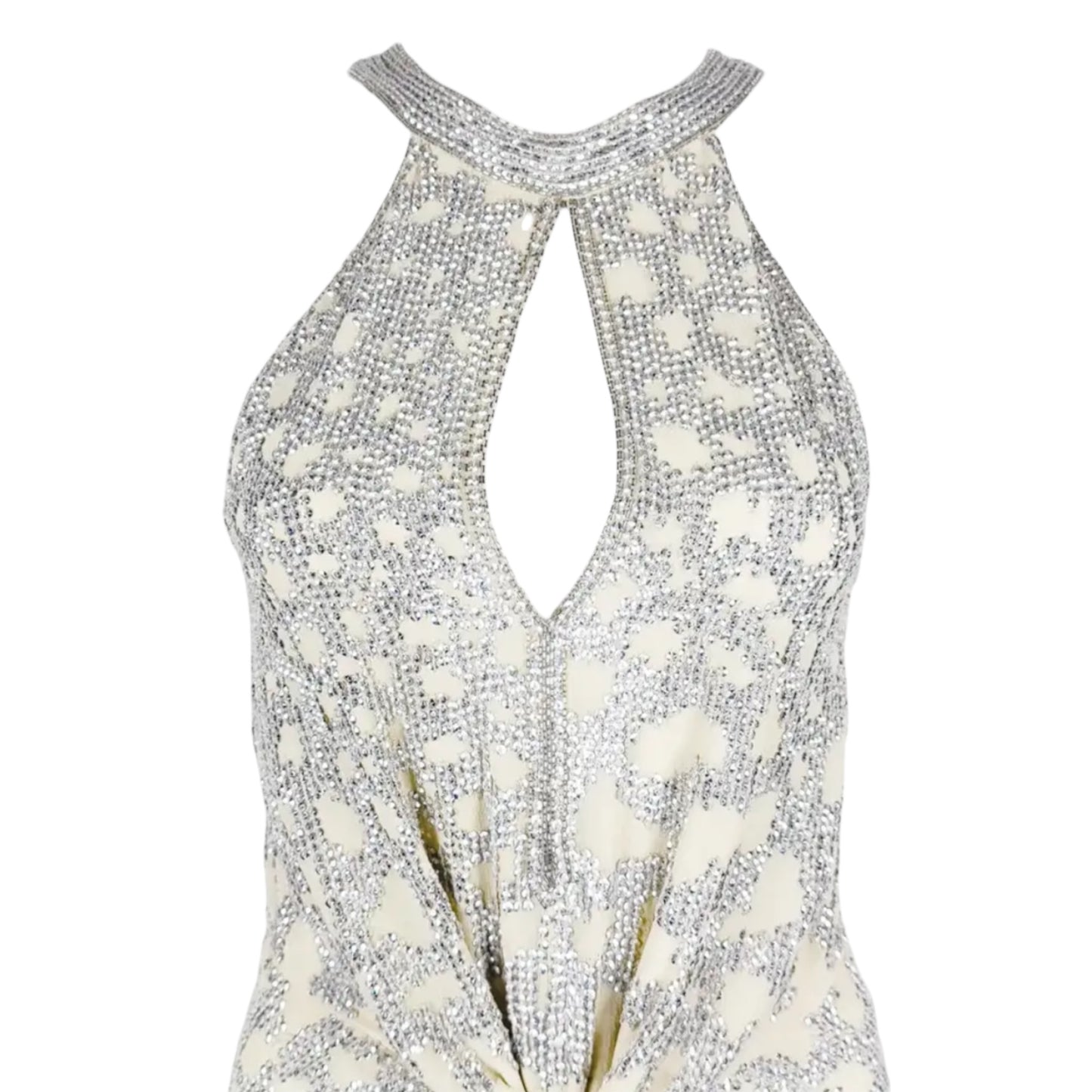 Vintage Roberto Cavalli SS 2006 Silk Plunging
Nekcline Keyhole
Embellished Dress