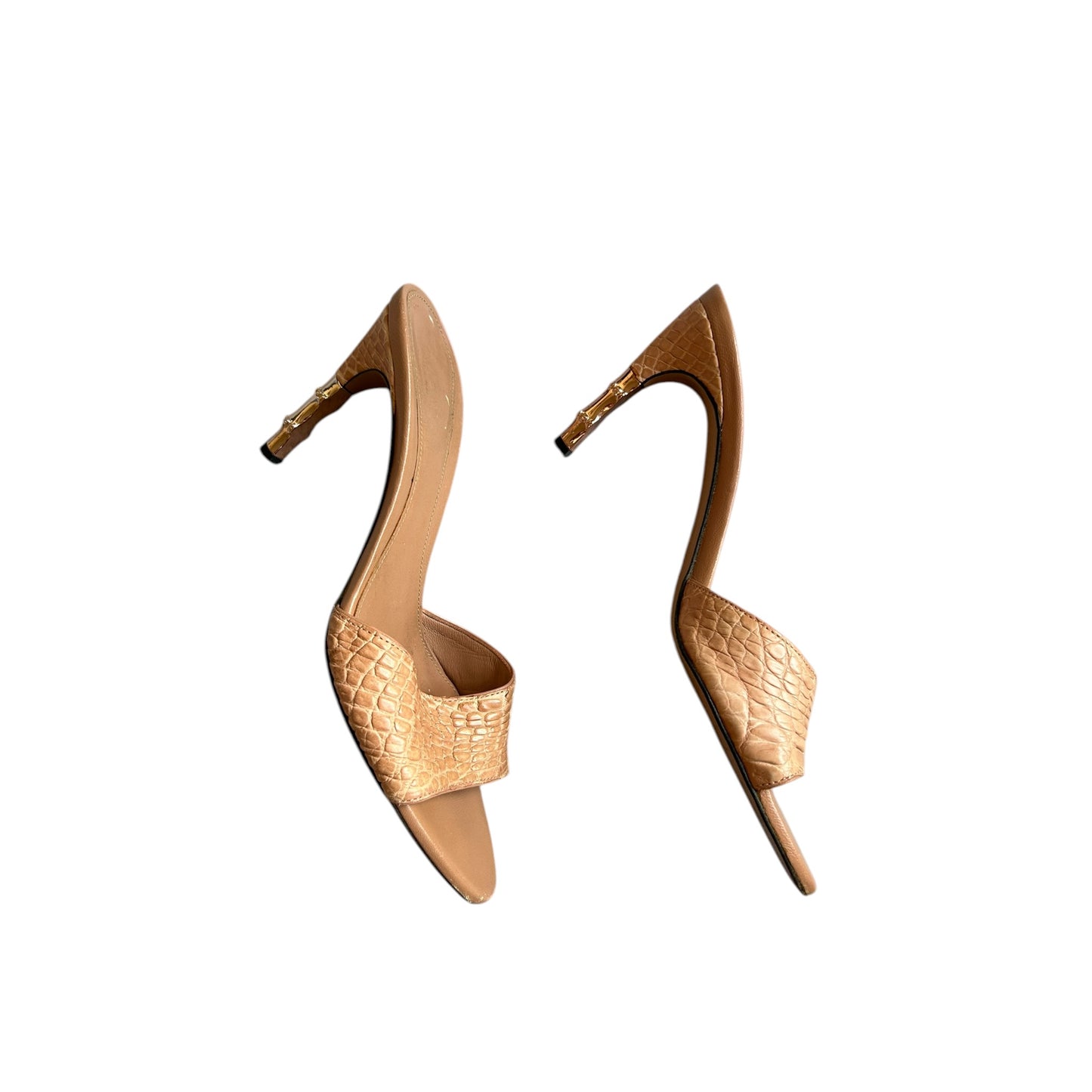 Vintage Gucci by Tom Ford pink croc leather bamboo mule heels / 36
