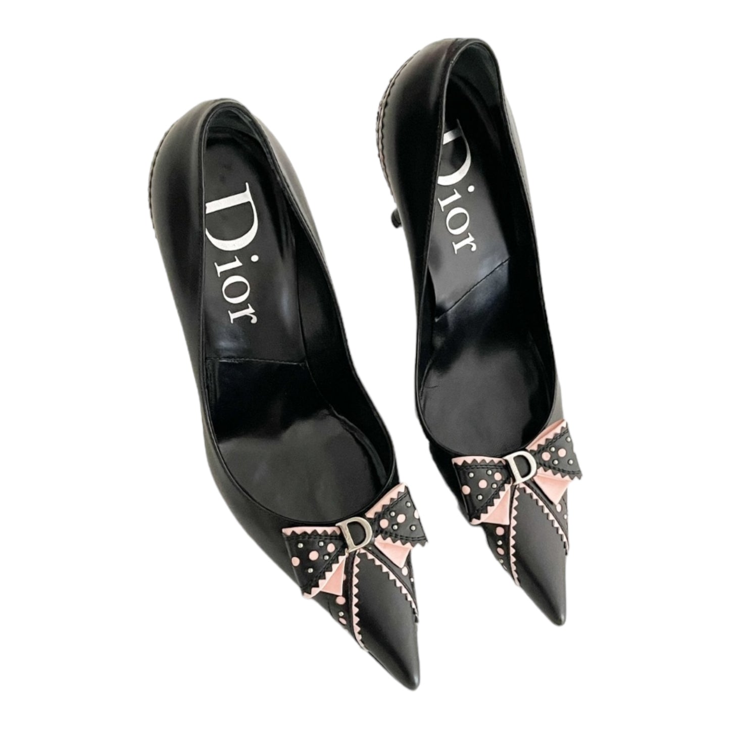 Vintage Dior black leather bow tie pumps/36.5