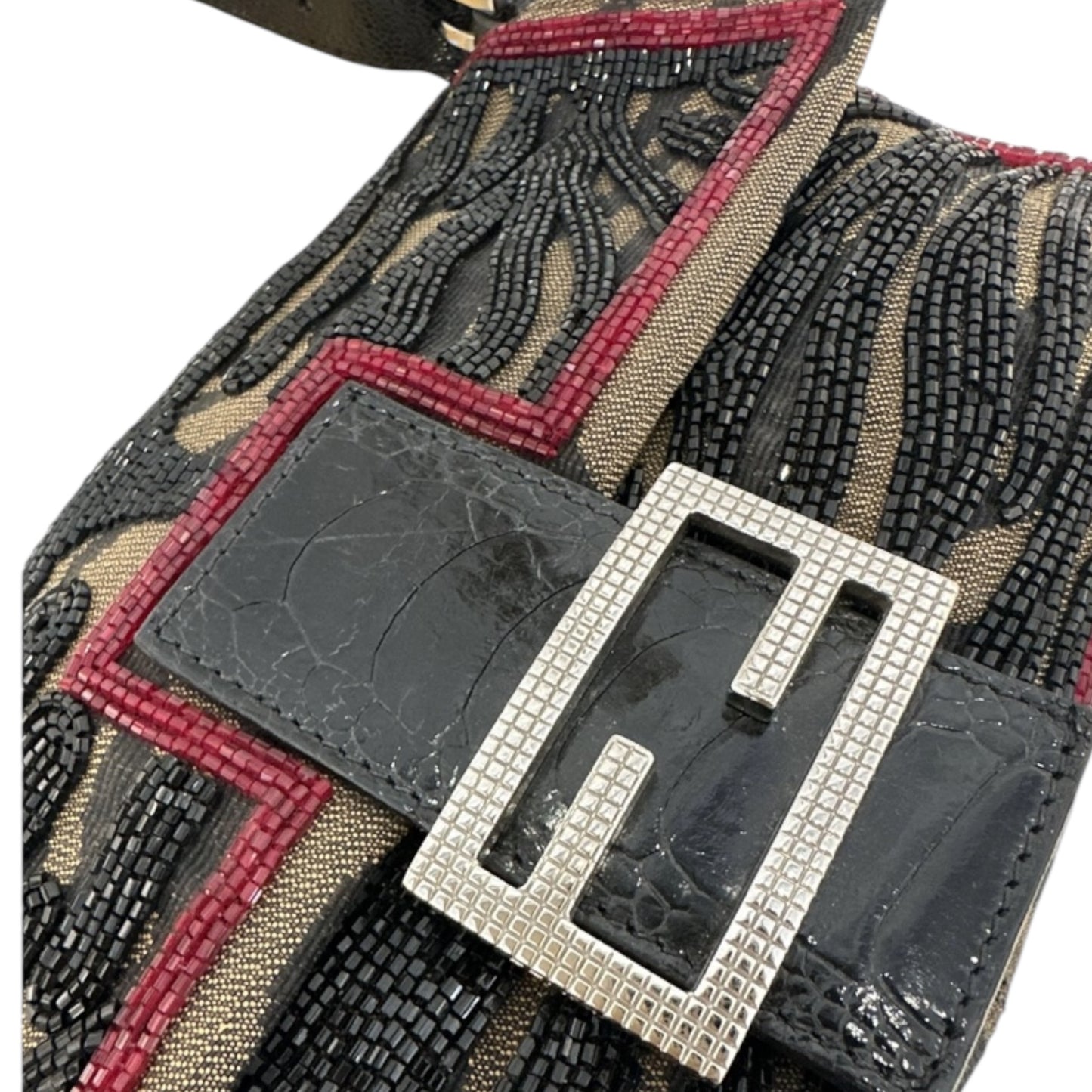 Fendi Baguette Beaded Zebra Pattern Bag – Vintage Embellished FF Logo Shoulder Bag
