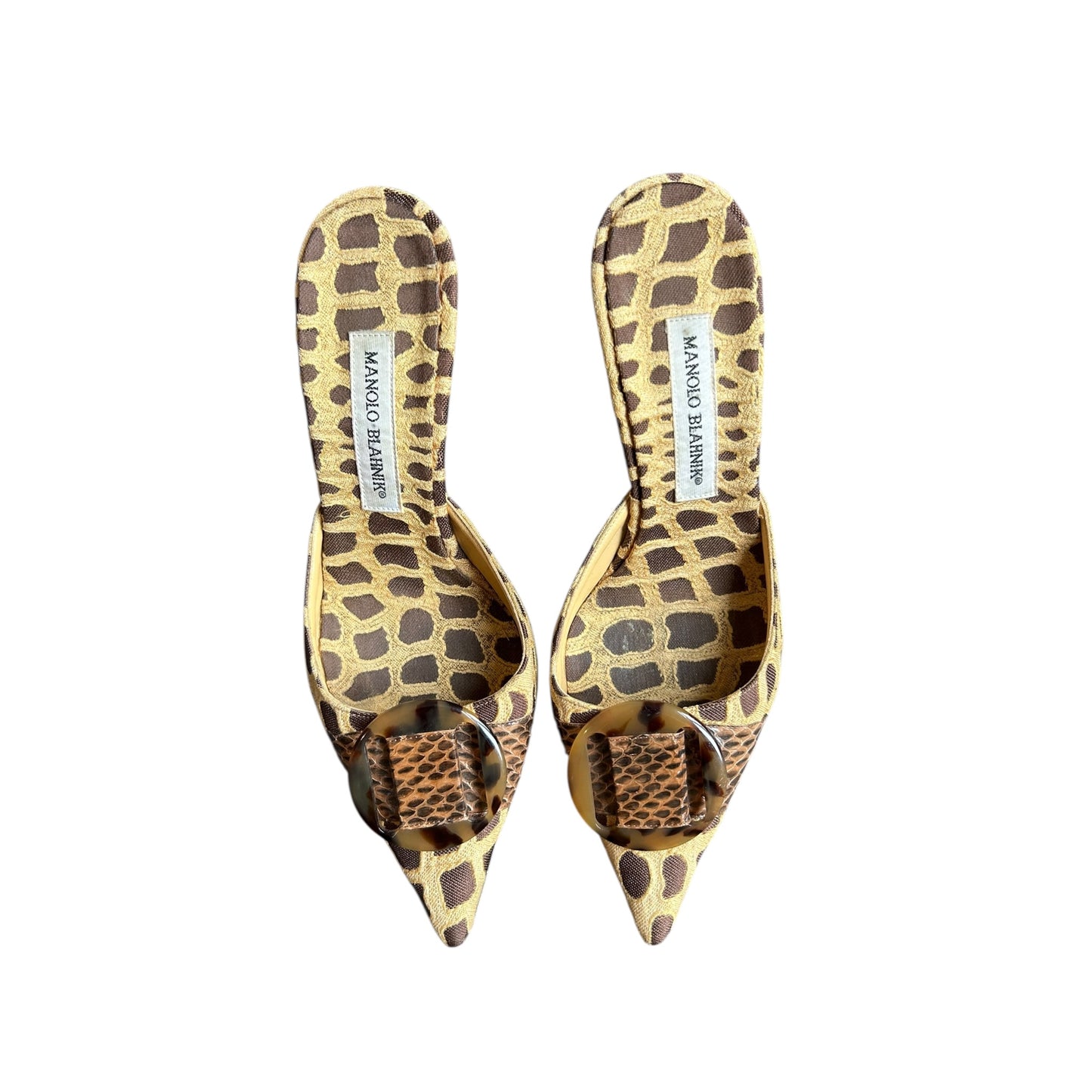 Vintage Manolo Blahnik animal print polka dot mule heels/ 39.5