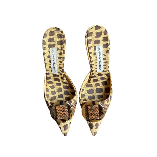 Vintage Manolo Blahnik animal print polka dot mule heels/ 39.5