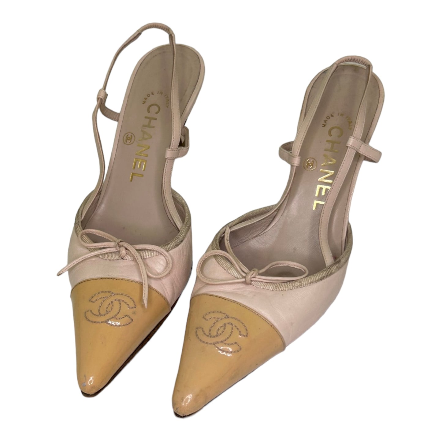 Vintage Chanel CC logo sling back heels