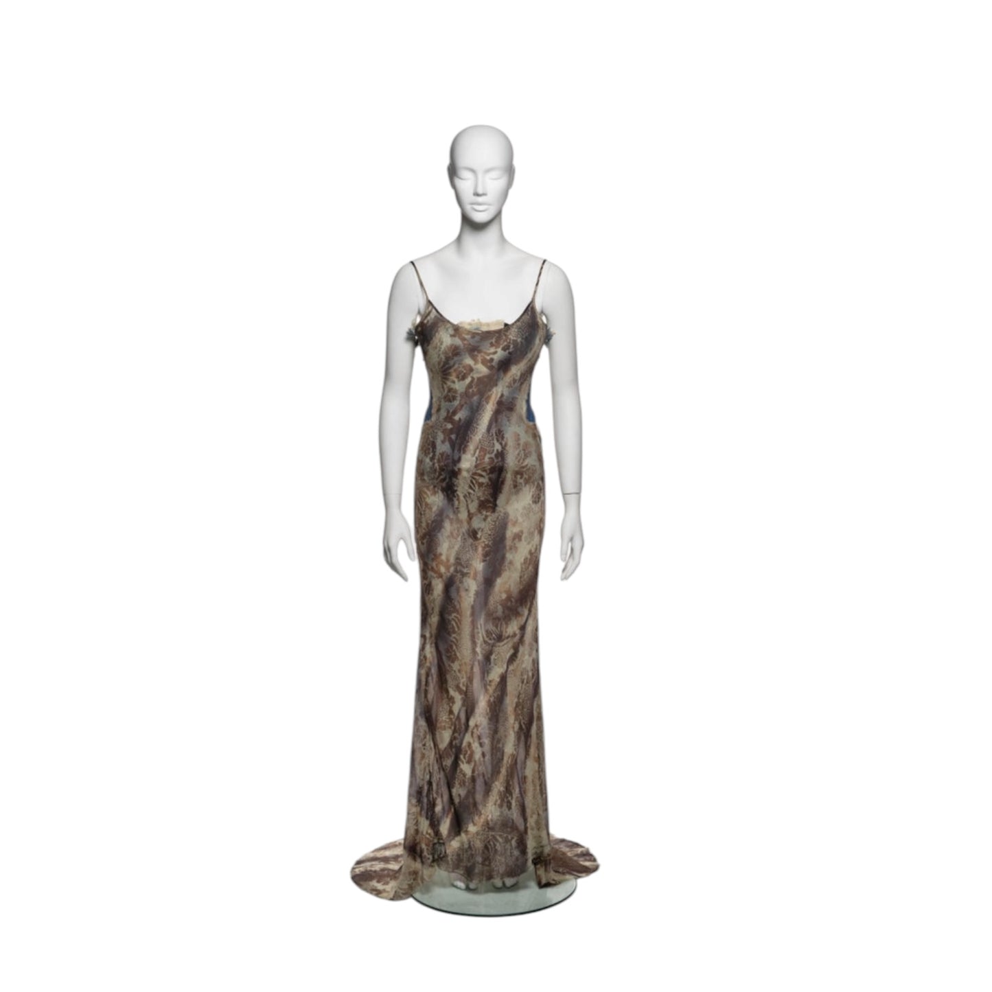 Roberto Cavalli Runway SS2001 Floral Silk Dress with Built-In Bleached Denim Corset