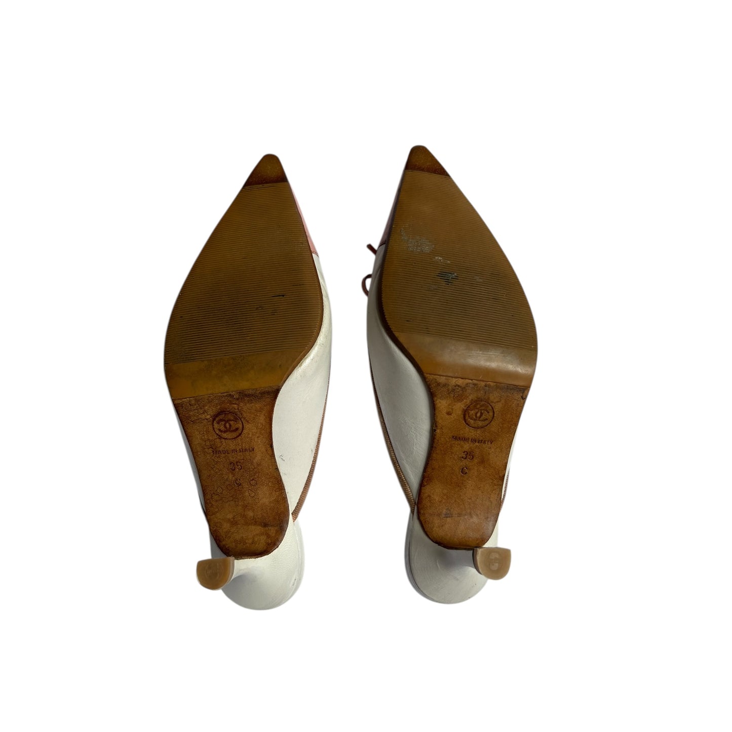 Vintage Chanel CC interlocking logo pink white mules by Karl Lagerfeld/ 35