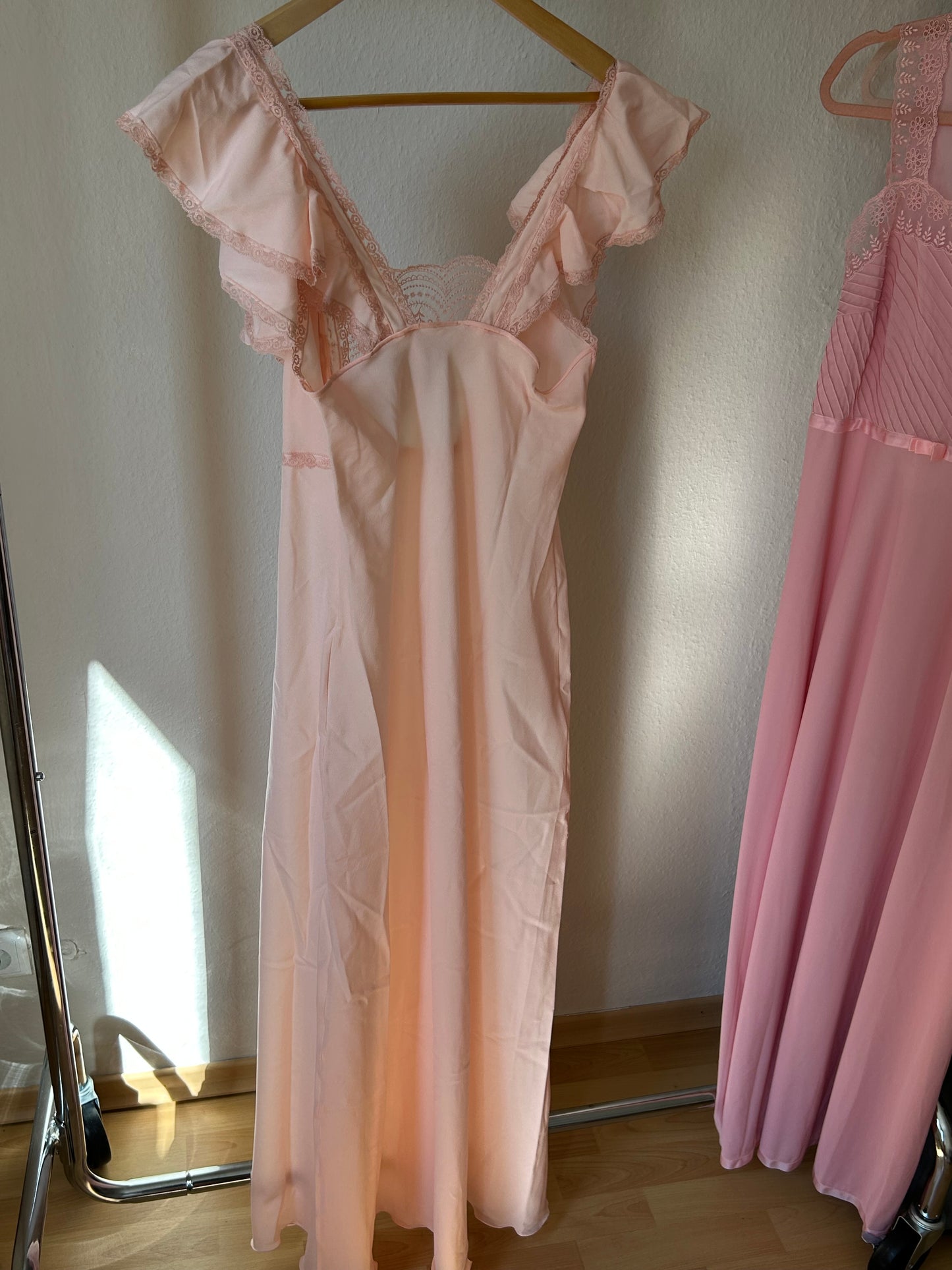 Vintage NWT pink maxi slip dress with lace embroidery/ S