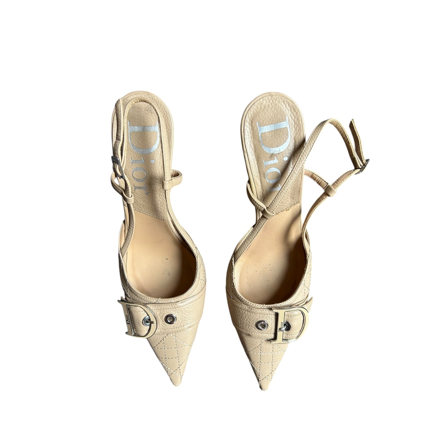 Vintage Dior buckle D logo nude slingback heels /36