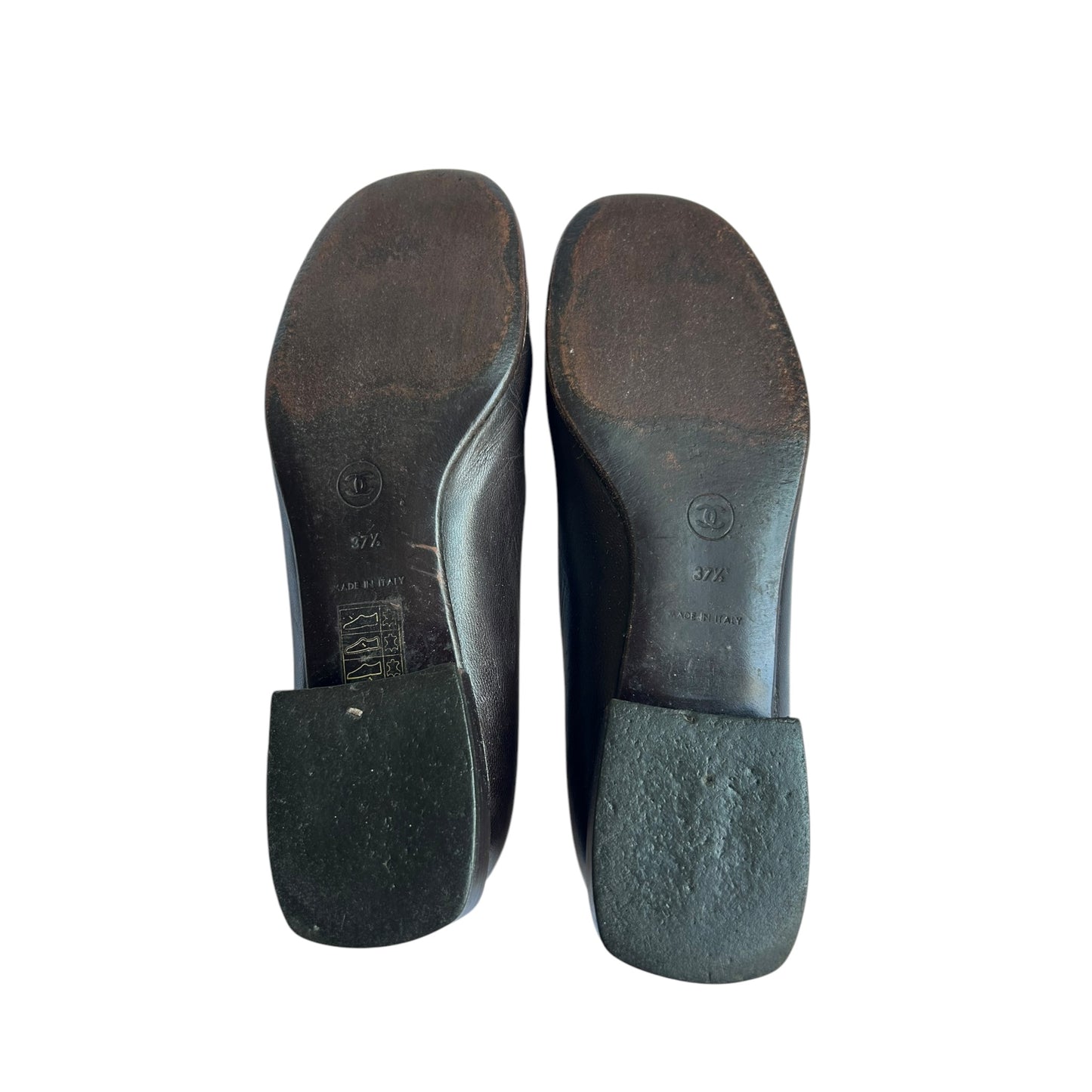 Vintage Chanel black- brown interlocking CC logo ballet flats / 37.5