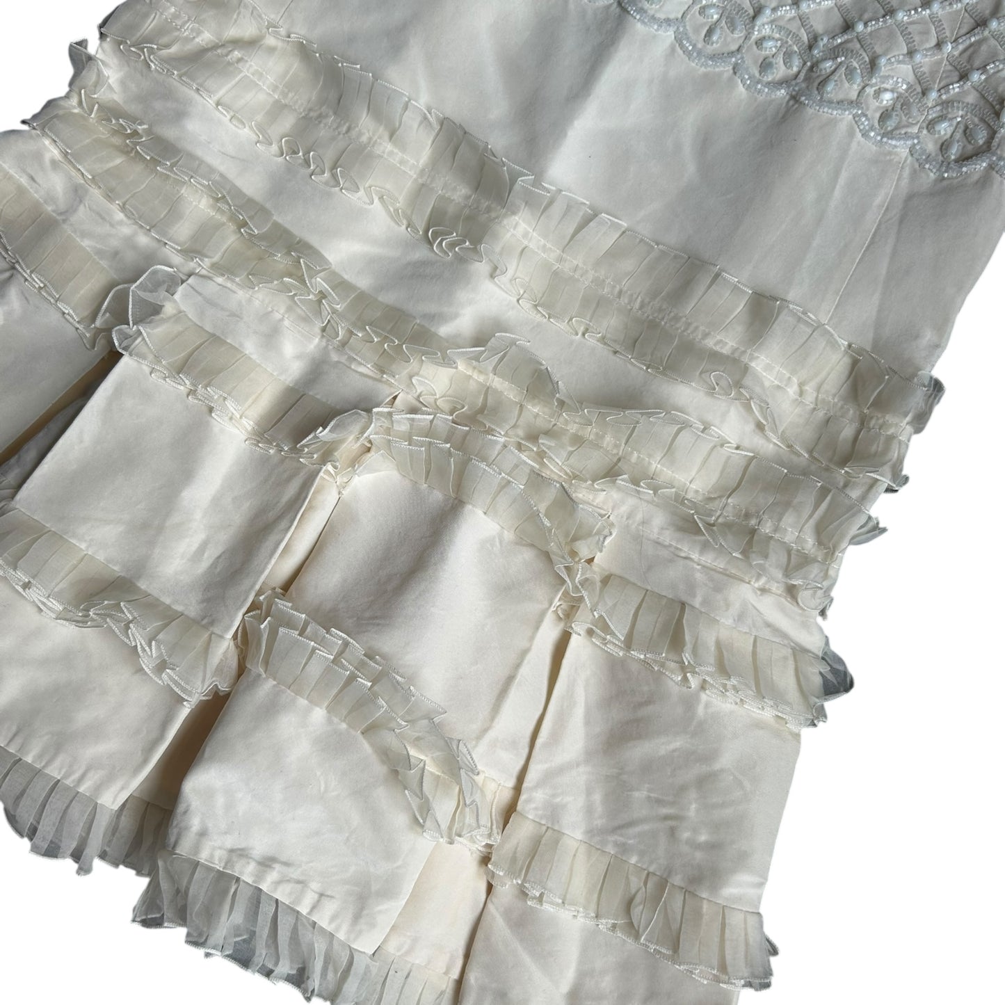 RENTAL ONLY-Christian Dior by John Galliano 2007 Bridal Ivory Silk Ruffle Dress – Beaded Corset Bodice