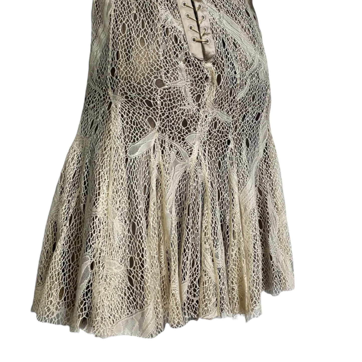 Vintage Alexander Mcqueen Fw2002 «Supercalifragilist Icexpialidocious» Beige Lace & Silk Bondage Corset Midi Dress