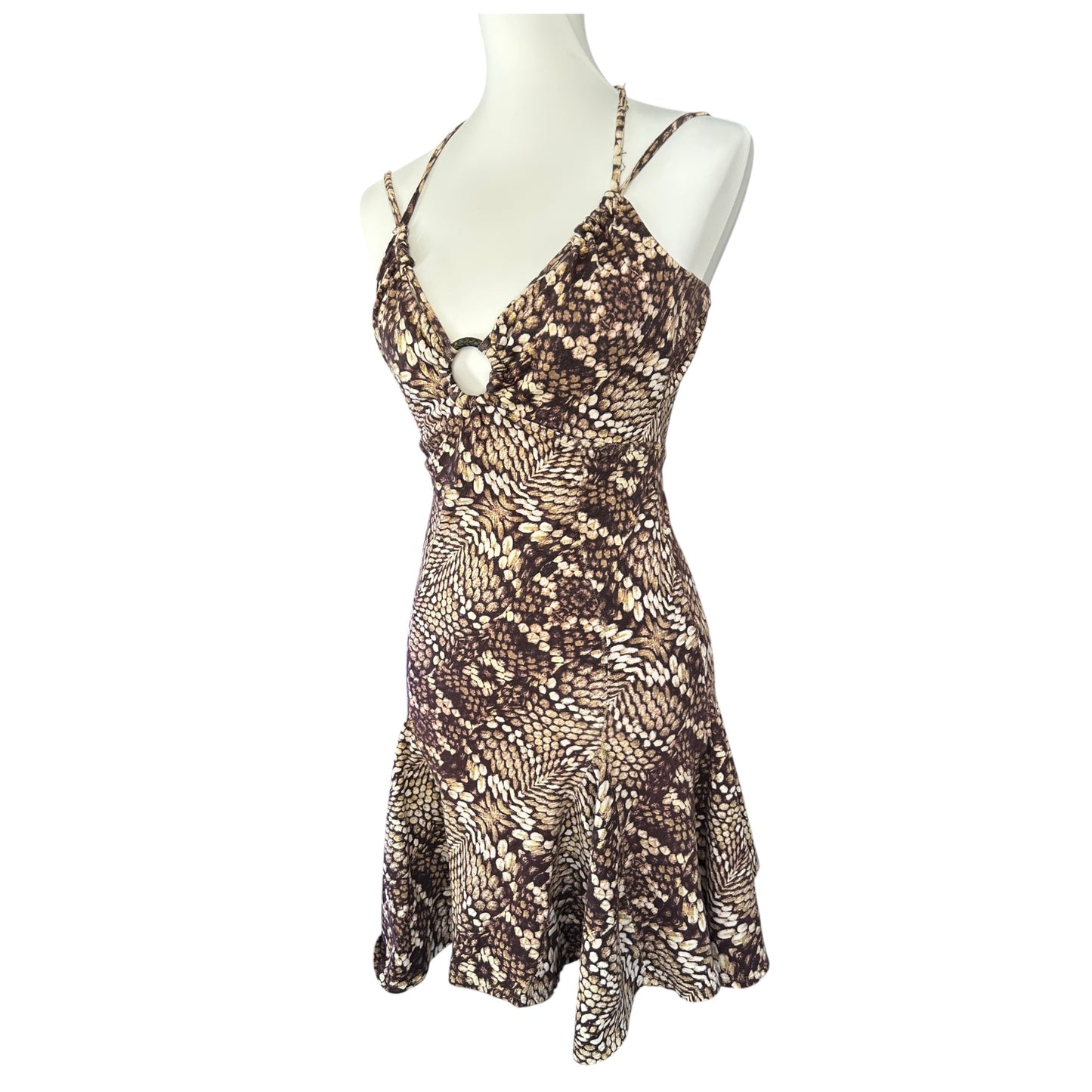 Vintage Roberto Cavalli 2000s Halter Neck Snake Print Mini Dress
