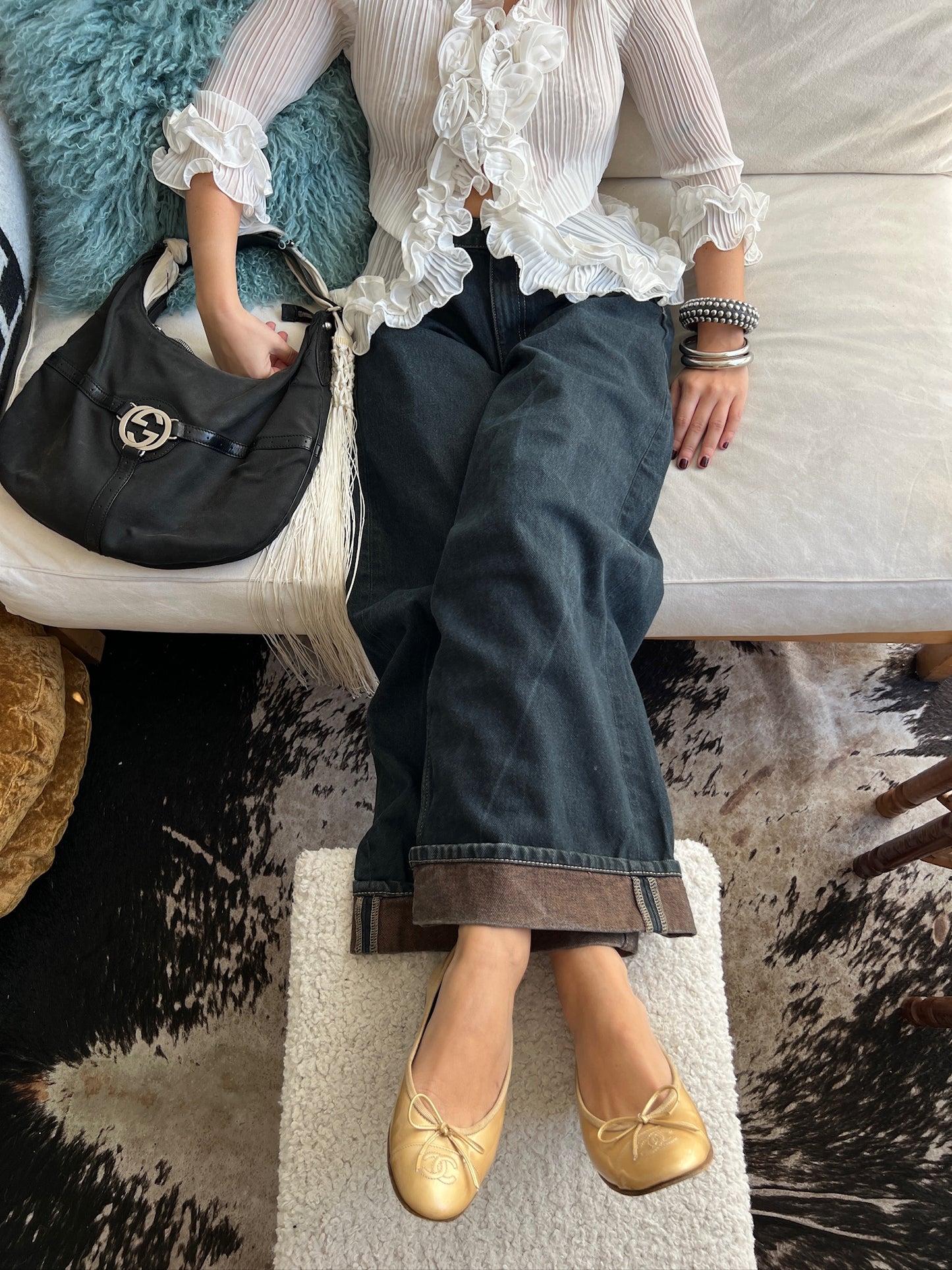 Vintage Chanel mustard CC interlocking logo ballet flats / 37.5