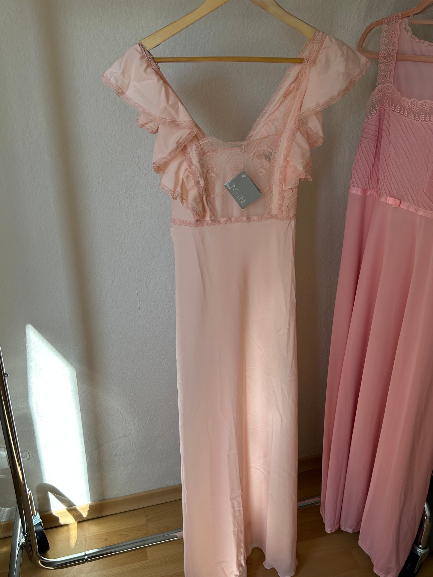 Vintage NWT pink maxi slip dress with lace embroidery/ S