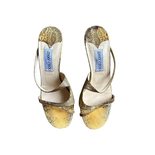Vintage Jimmy Choo python strappy mule heels / 39