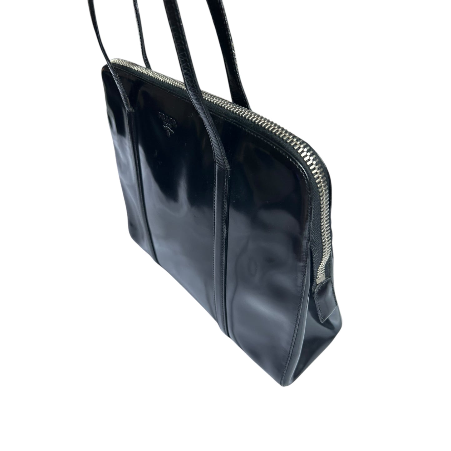 Vintage Prada Spazzolato tote black leather bag as seen on Carolyn Bessette Kennedy