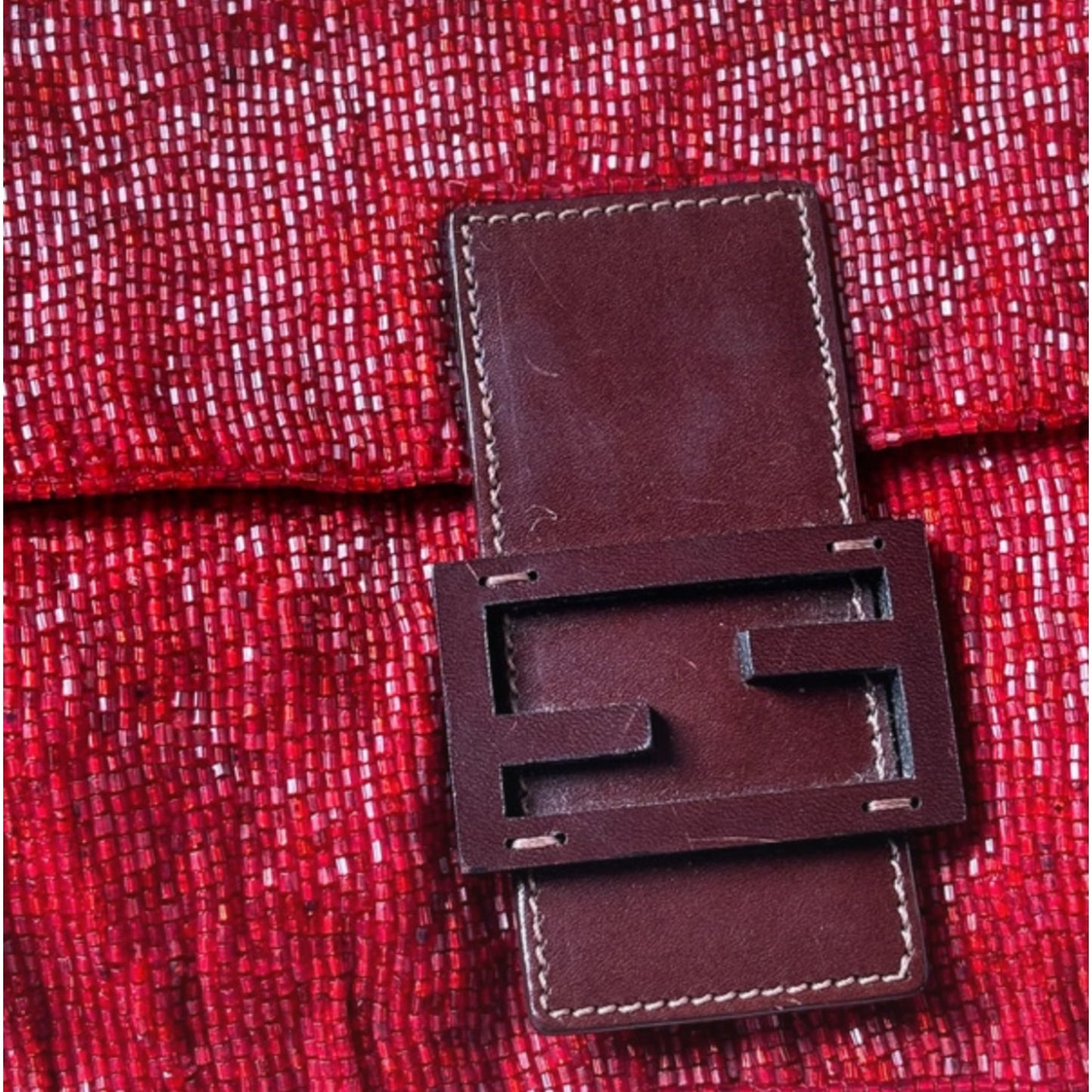 Fendi Baguette Red Beaded Bag – Vintage FF Logo Clasp Shoulder Bag