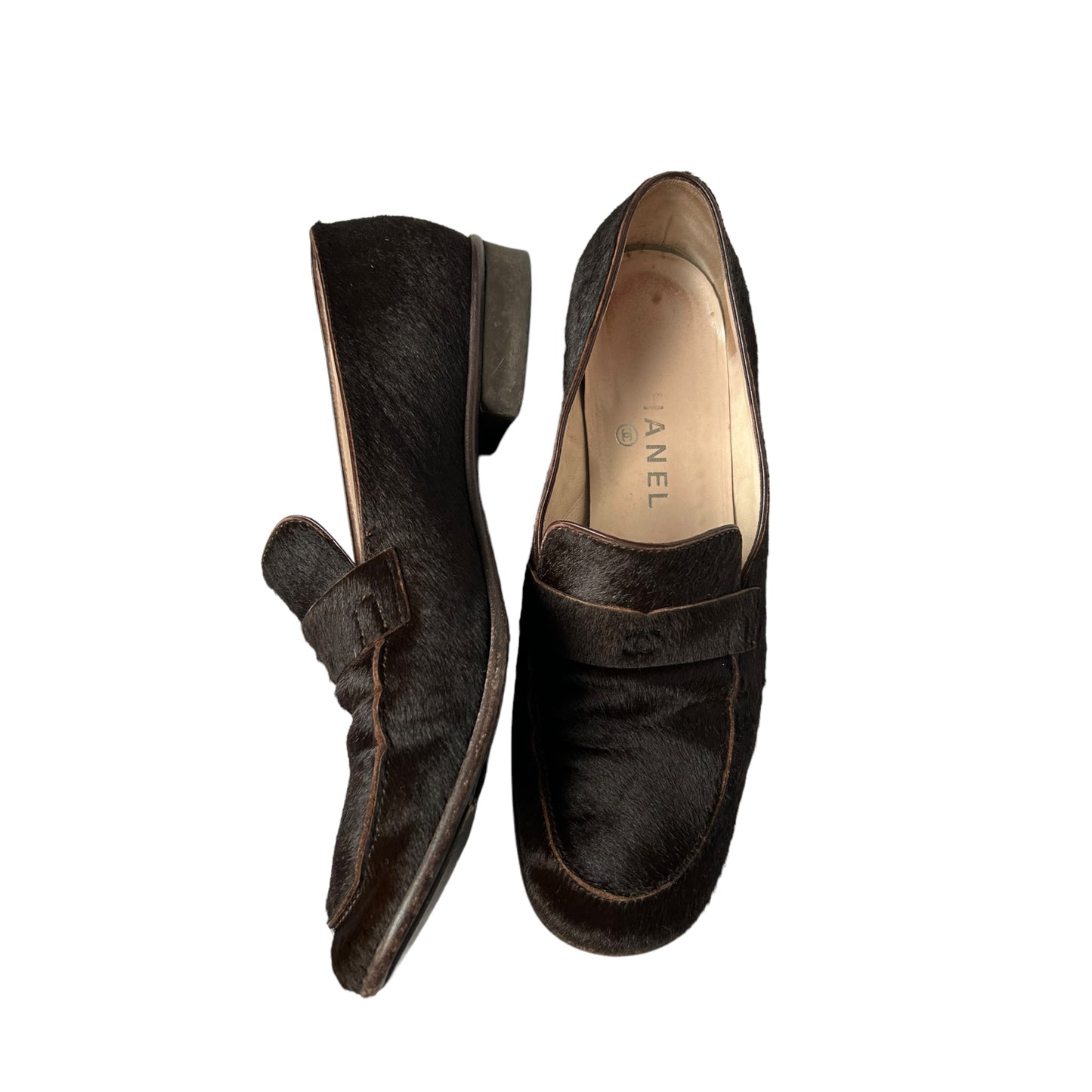 Vintage Chanel pony style brown loafer/38
