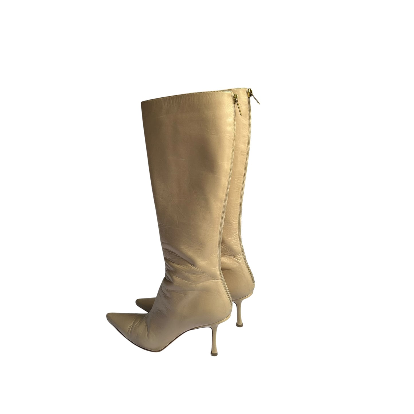 Vintage Rare Jimmy Choo peony cream knee high boots as seen on Jennifer Aniston / 38.5