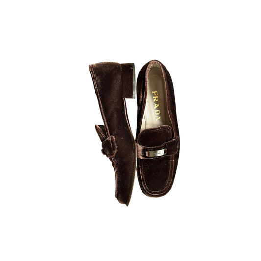 Vintage rare Prada chocolate brown velour loafers / 38