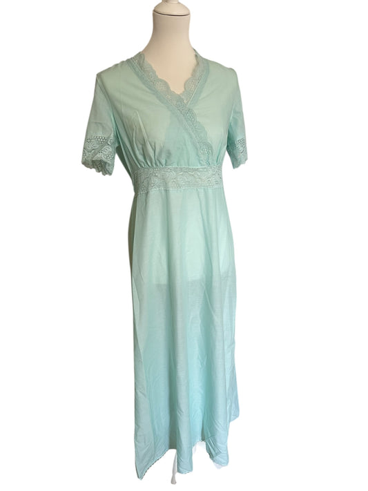 Vintage 60s italian turquoise lace detailed maxi slip dress/ M
