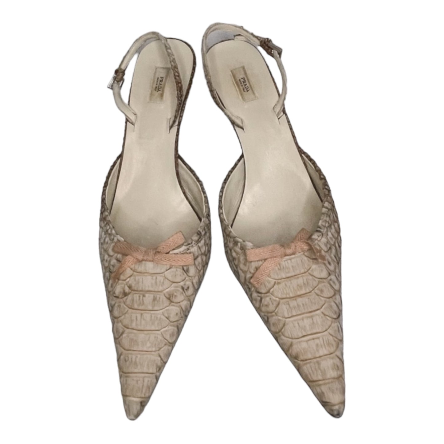 Vintage Prada python bow tie sling back heels