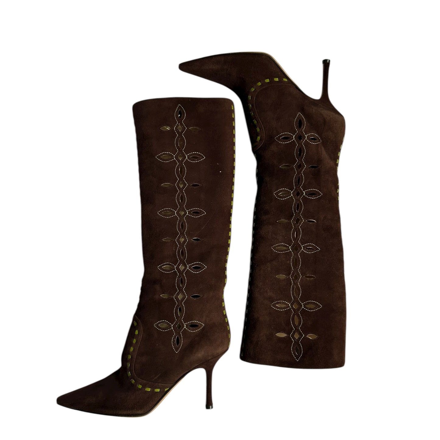 Vintage rare Jimmy Choo brown suede leaves embroidery boots /37.5