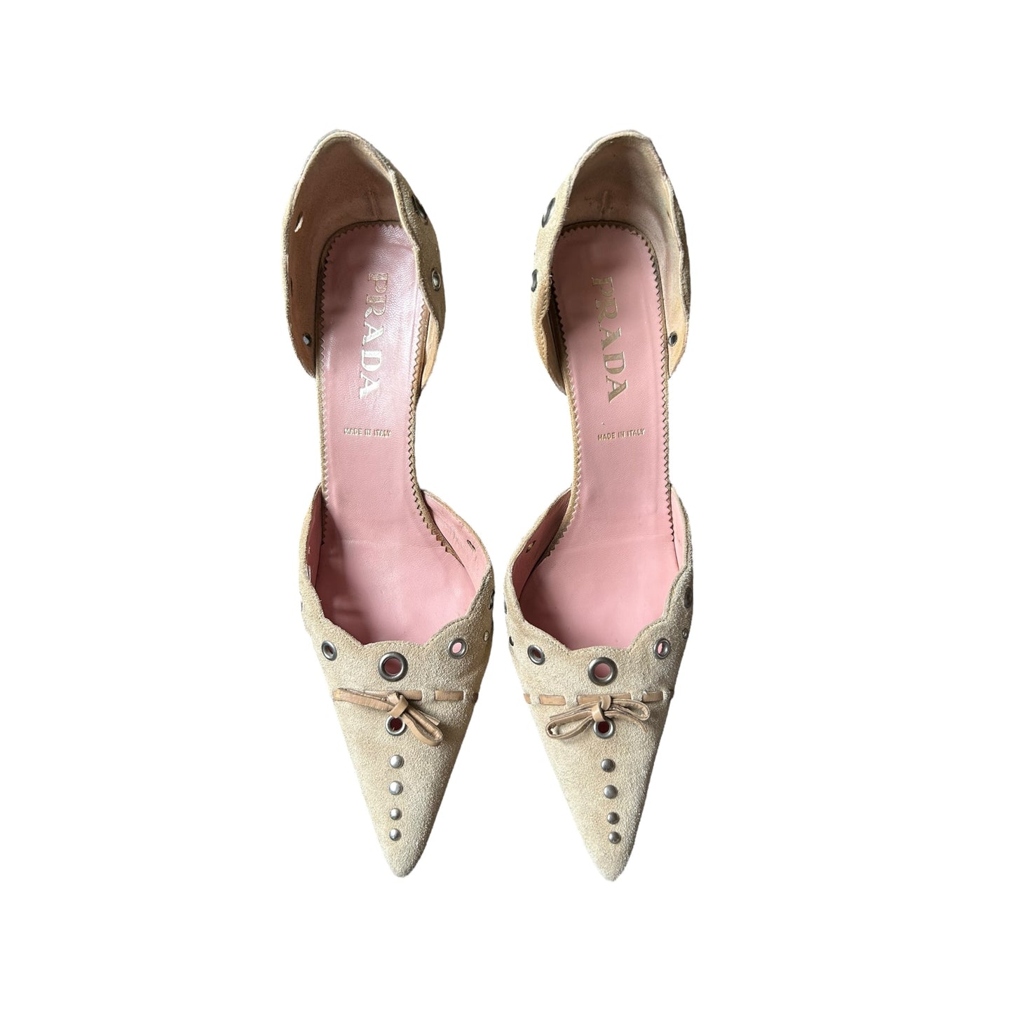 Vintage Prada beige suede eyelet heels / 40