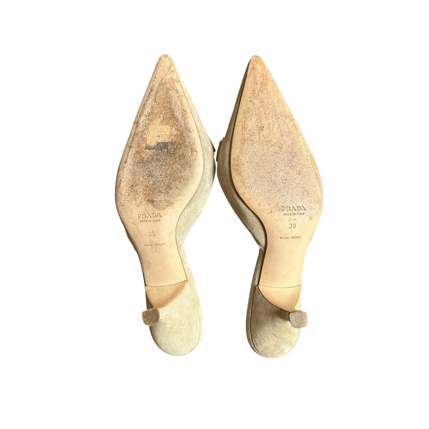 Vintage Prada suede beige mule heels / 39
