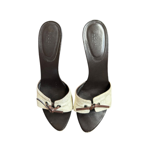 Vintage Gucci monogram cream GG logo canvas mules / 40