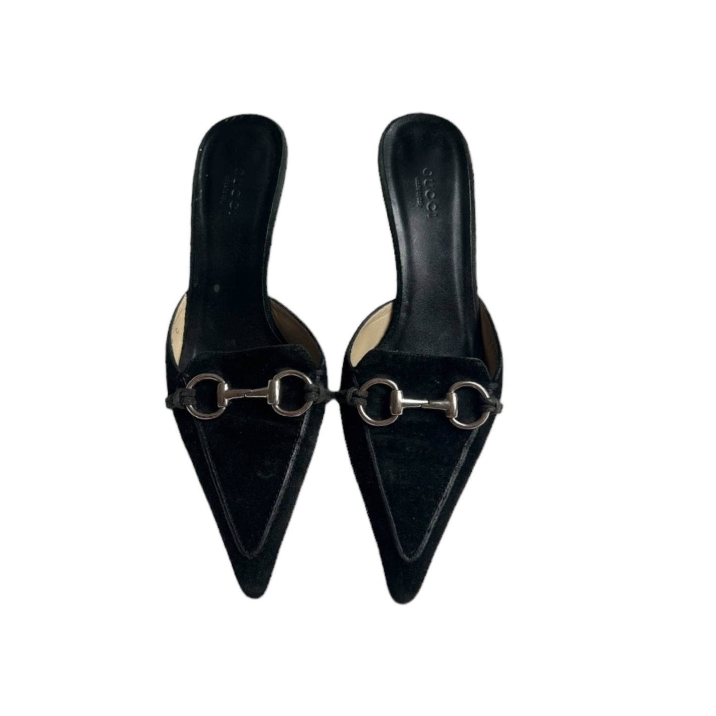 Vintage Gucci by Tom Ford black suede horse-bit mule heels / IT38