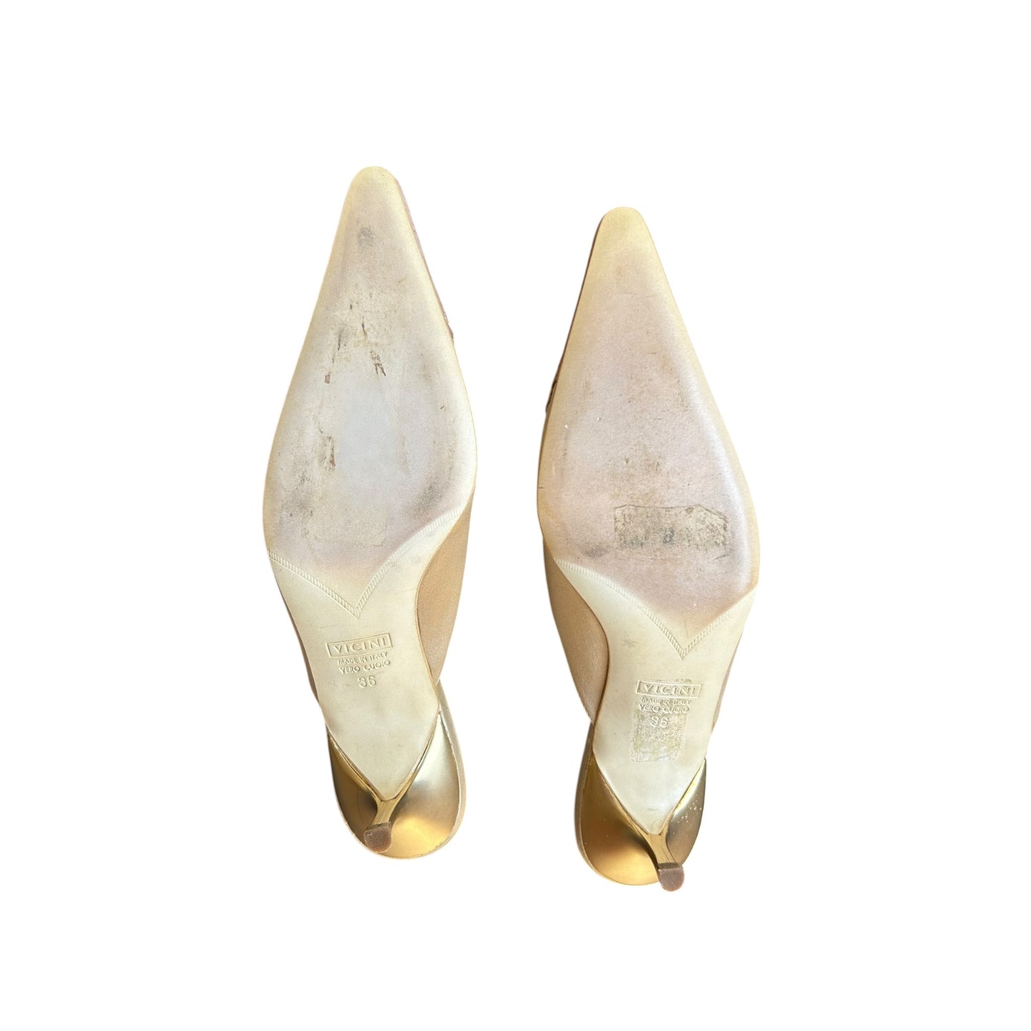 Vintage Giuseppe Zanotti satin nude Pointed Toe Kitten Heel Mules / 36